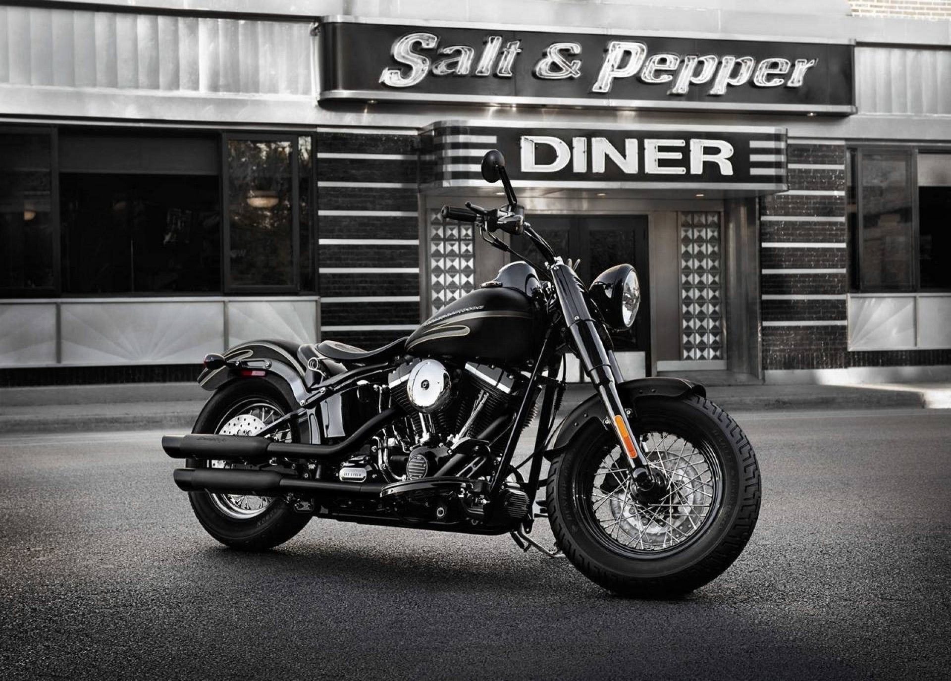 Harley-Davidson Softail Slim, Harley-Davidson, Diner, Salt & Pepper Diner, Strada, wallpaper desktop