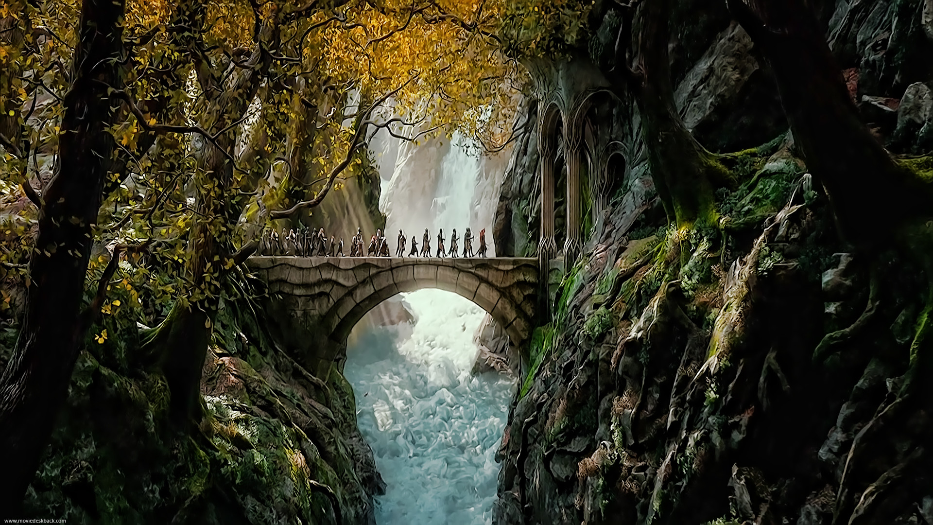 Gran Burrone, Ponte, Cascata, Lo Hobbit, Full HD, wallpaper per PC