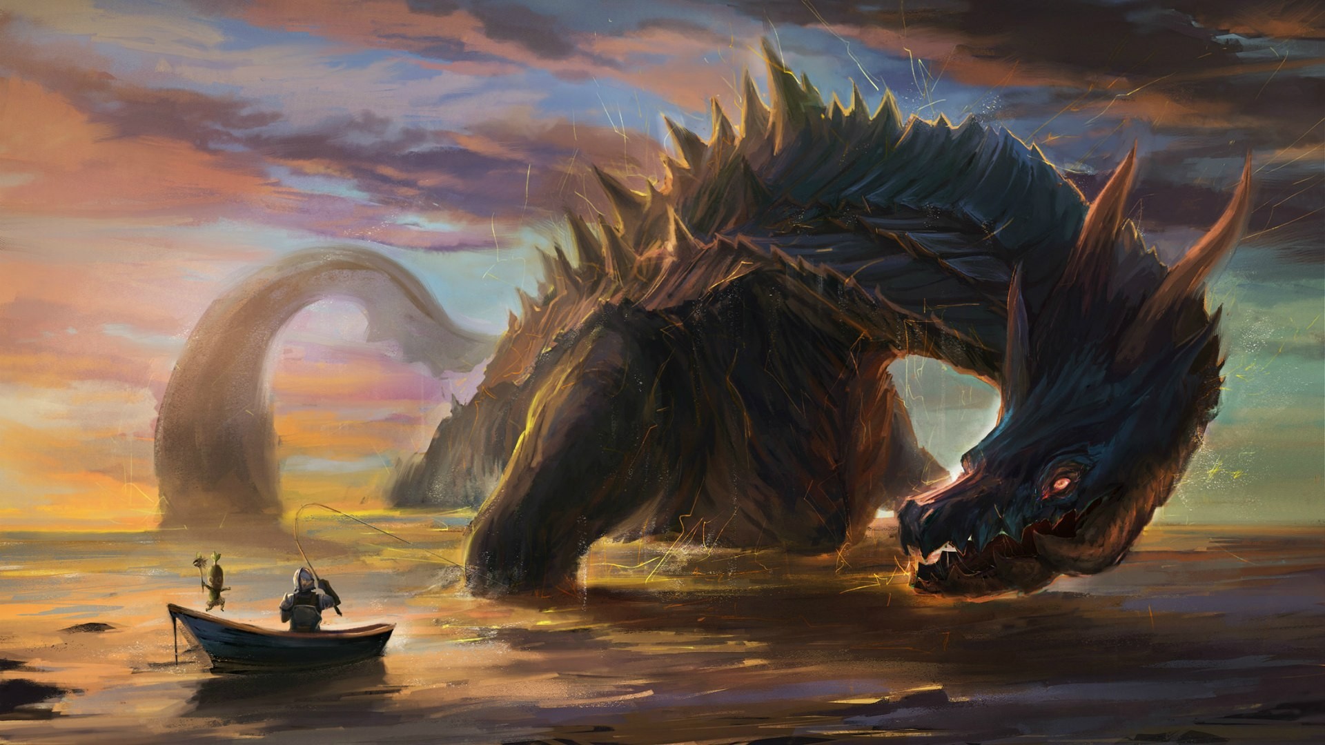 Monster Hunter, Barca, Tramonto, Full HD, sfondo per PC e portatile
