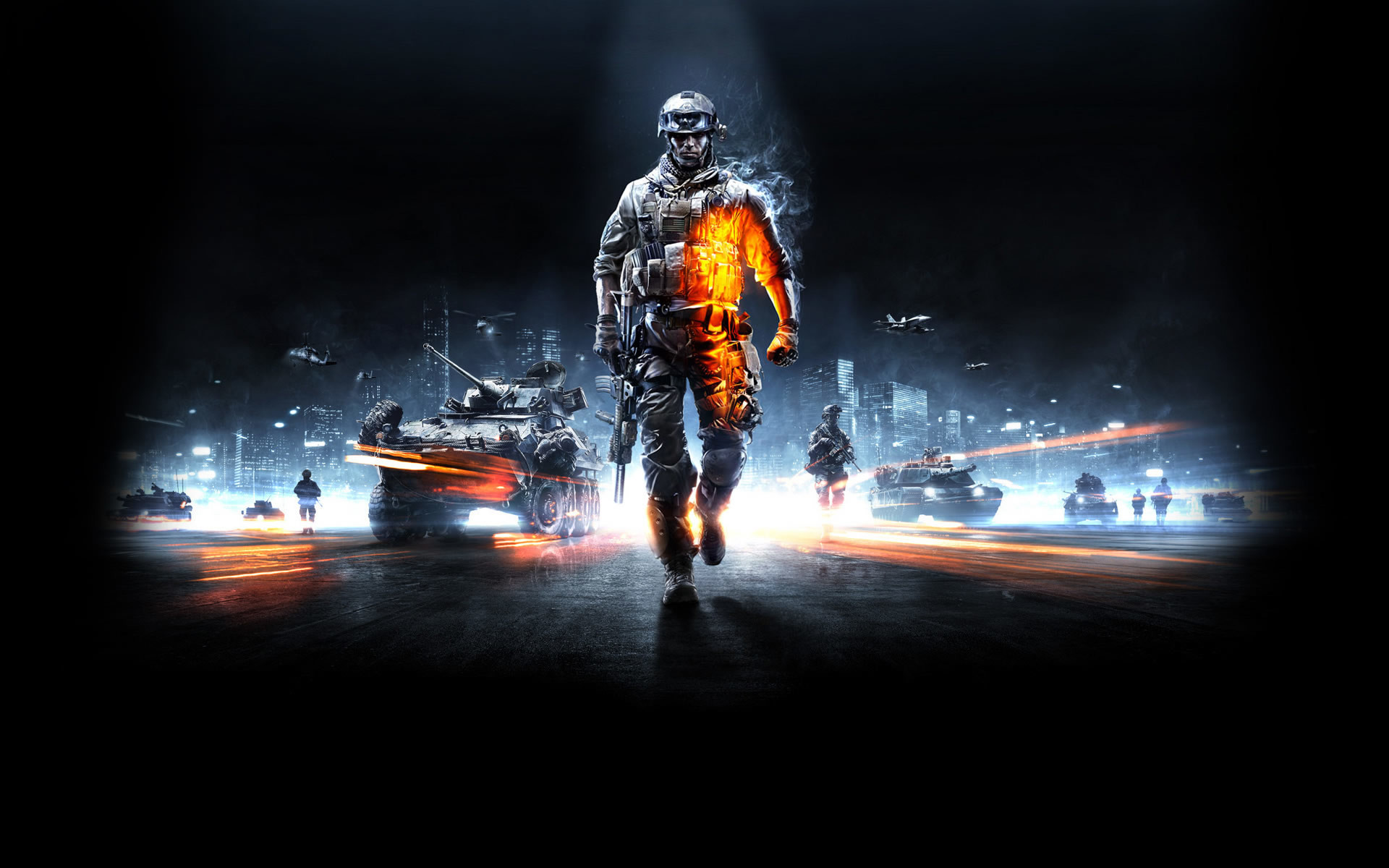 Battlefield 3, Soldato, Carri armati, Sfondo nero, 16:10 Full HD, wallpaper widescreen