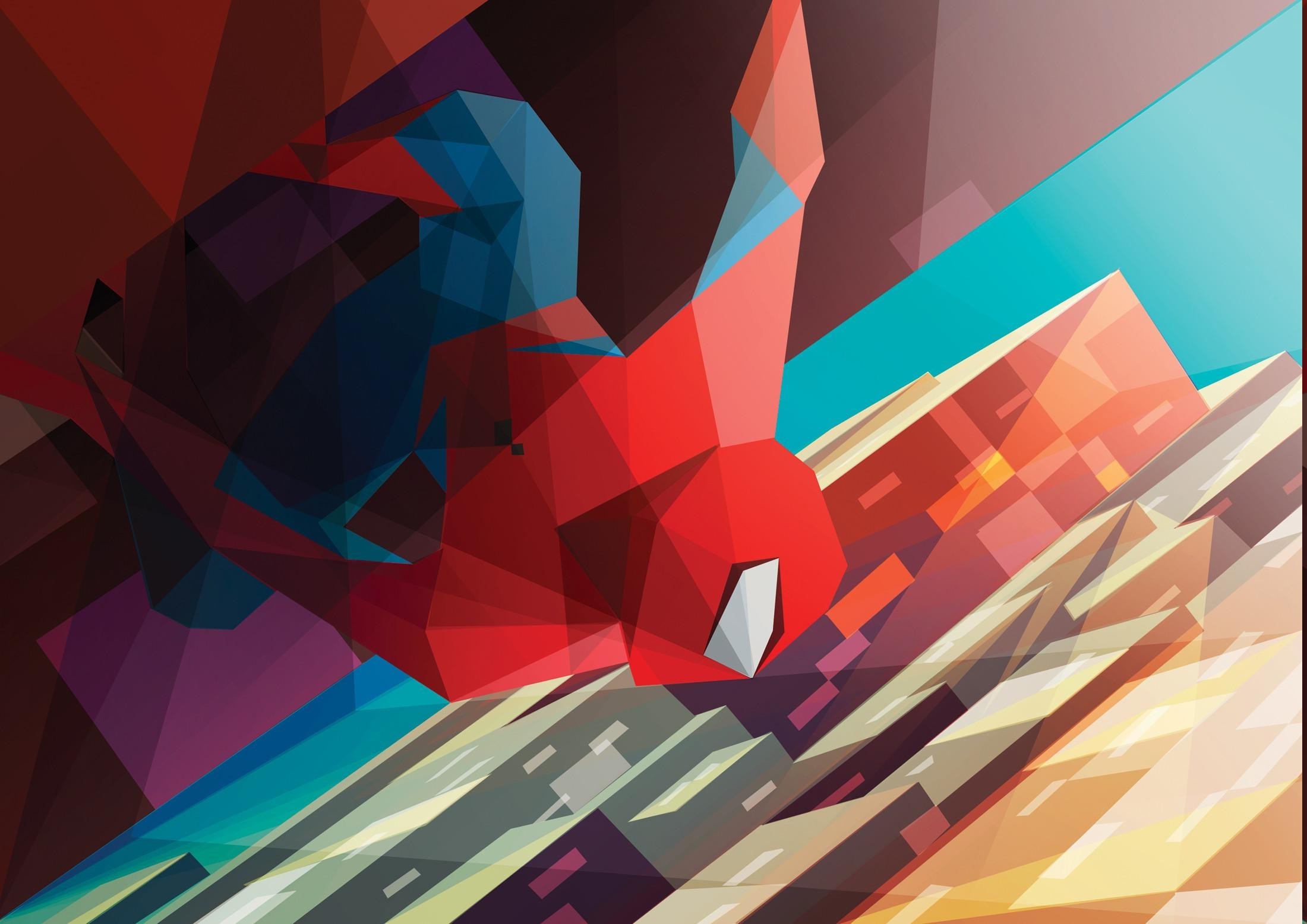 Low poly, Spider-Man, Marvel, Rosso, Full HD, sfondo per PC