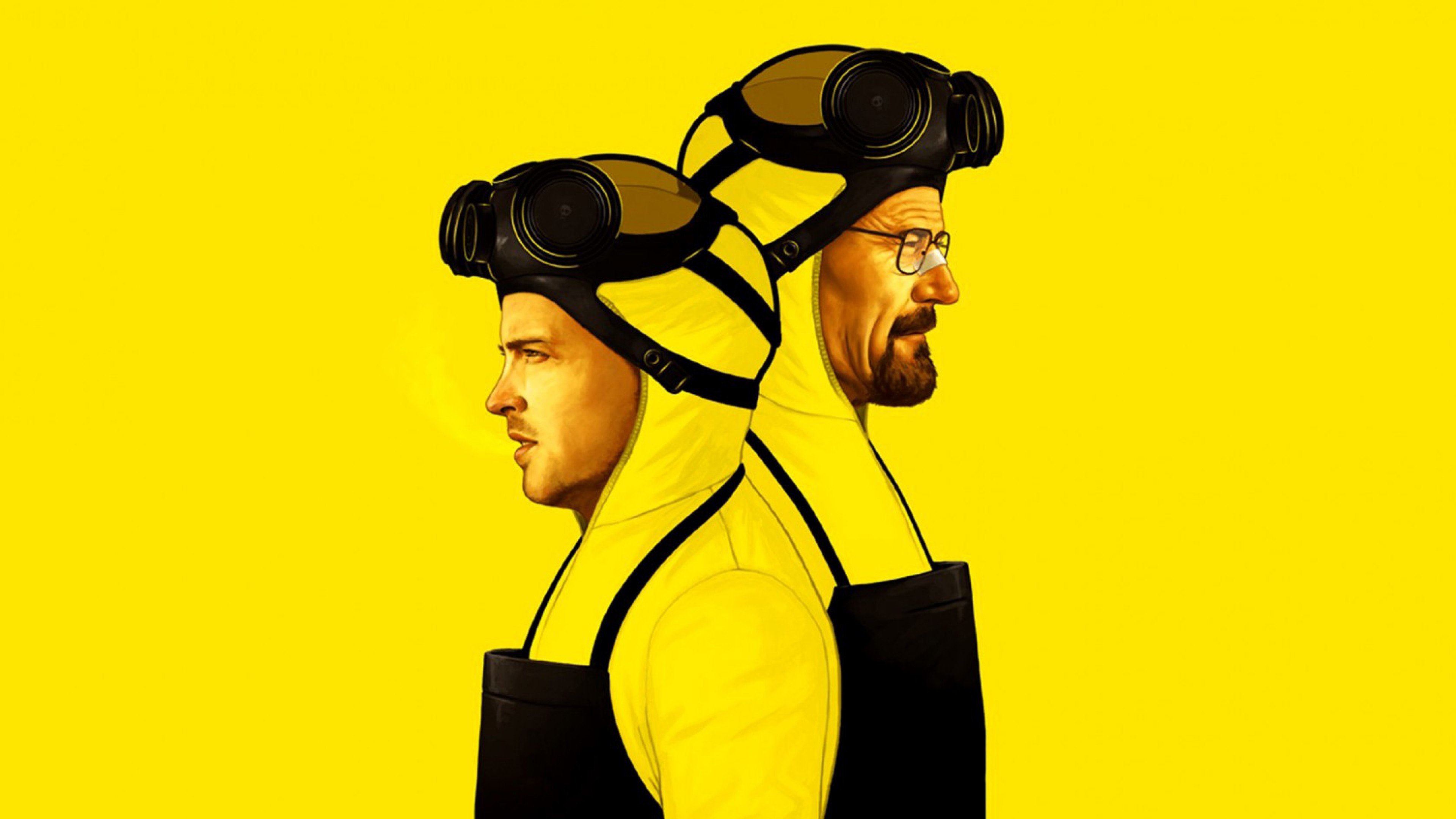 Walter White, Jesse Pinkman, Breaking Bad, Maschere antigas, Giallo, sfondo 16:9 4K