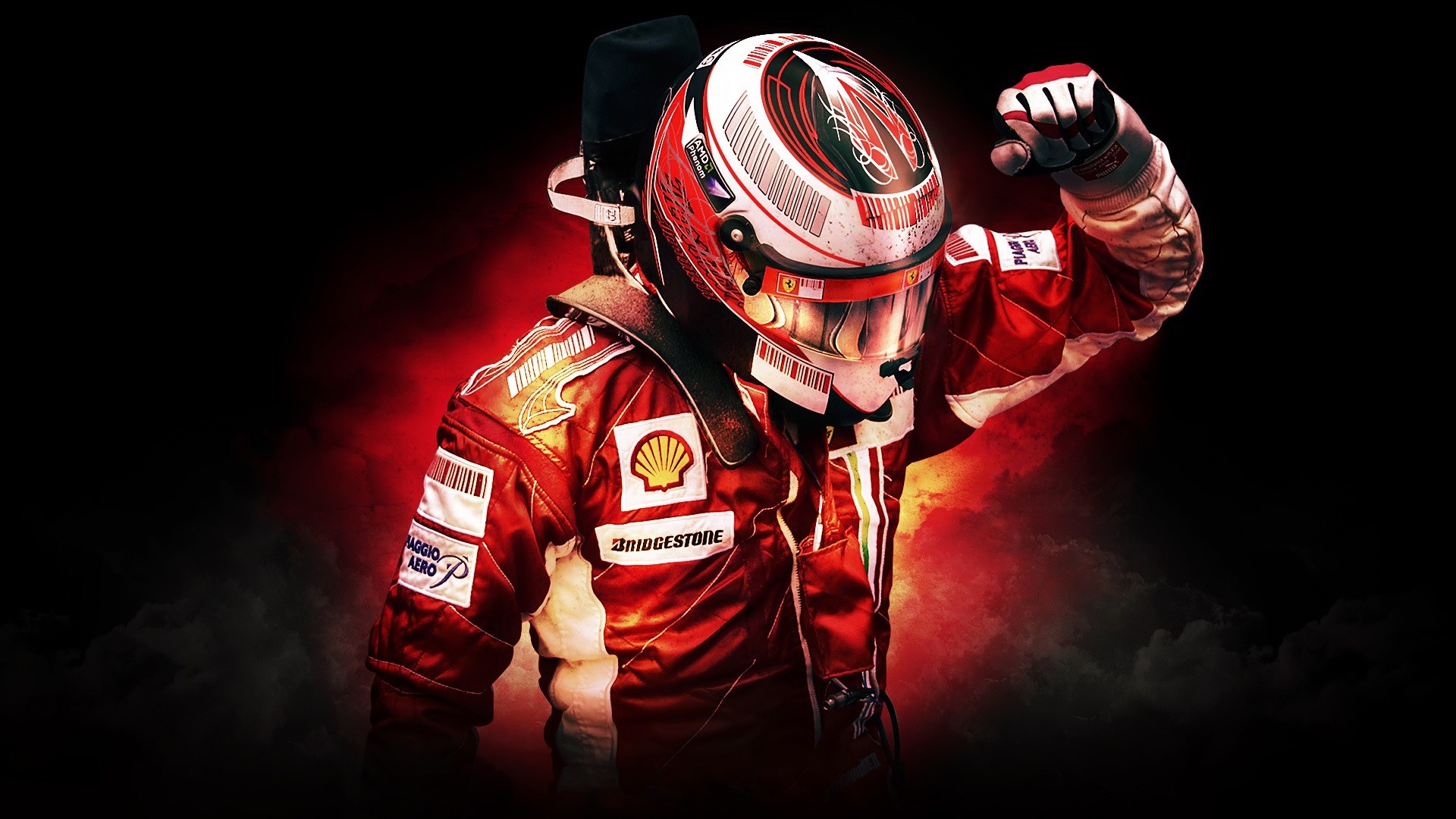 Kimi Räikkönen, Scuderia Ferrari, Casco, Pilota, Sfondo nero, Full HD, wallpaper per PC