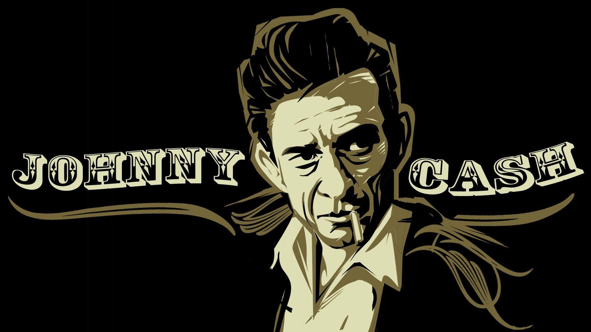 Johnny Cash, Ritratto, Illustrazione, Sfondo nero, 16:9 Full HD, wallpaper widescreen