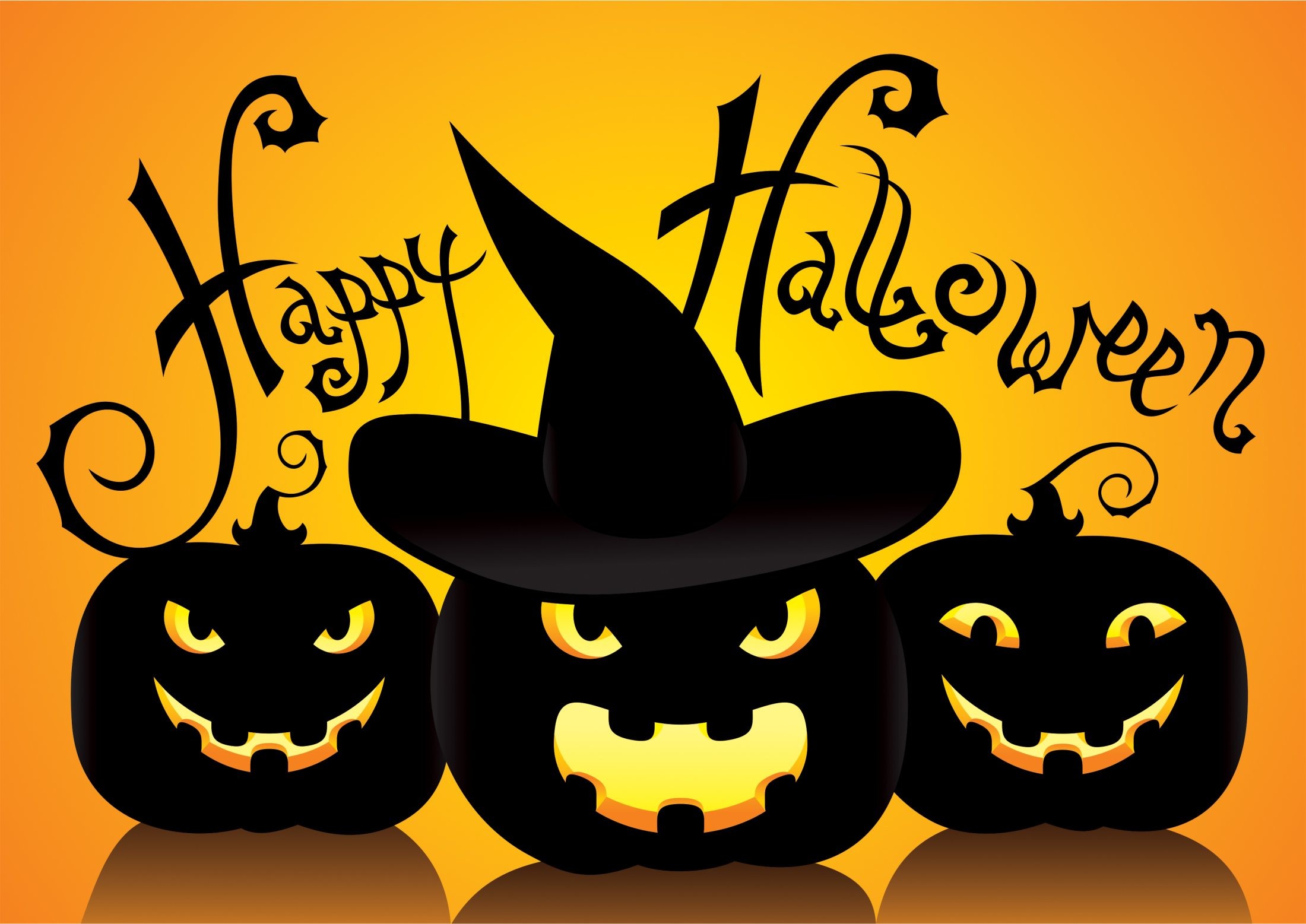 Happy Halloween, Jack-o'-lantern, Cappello da strega, Giallo, Grafica, sfondo Windows 11