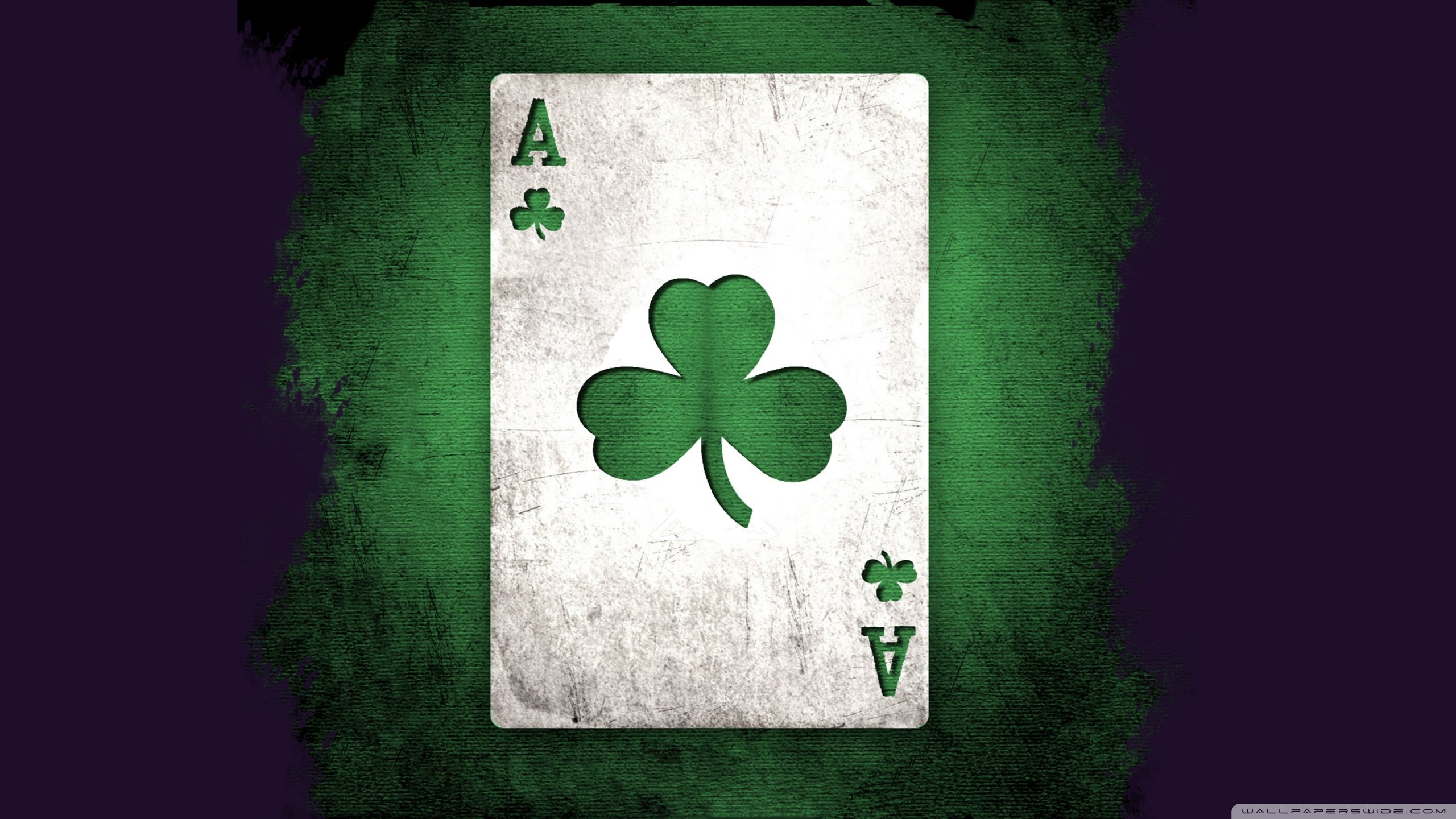 Asso di fiori, Trifoglio, Carta da gioco, Verde, 2560x1440, immagine di sfondo