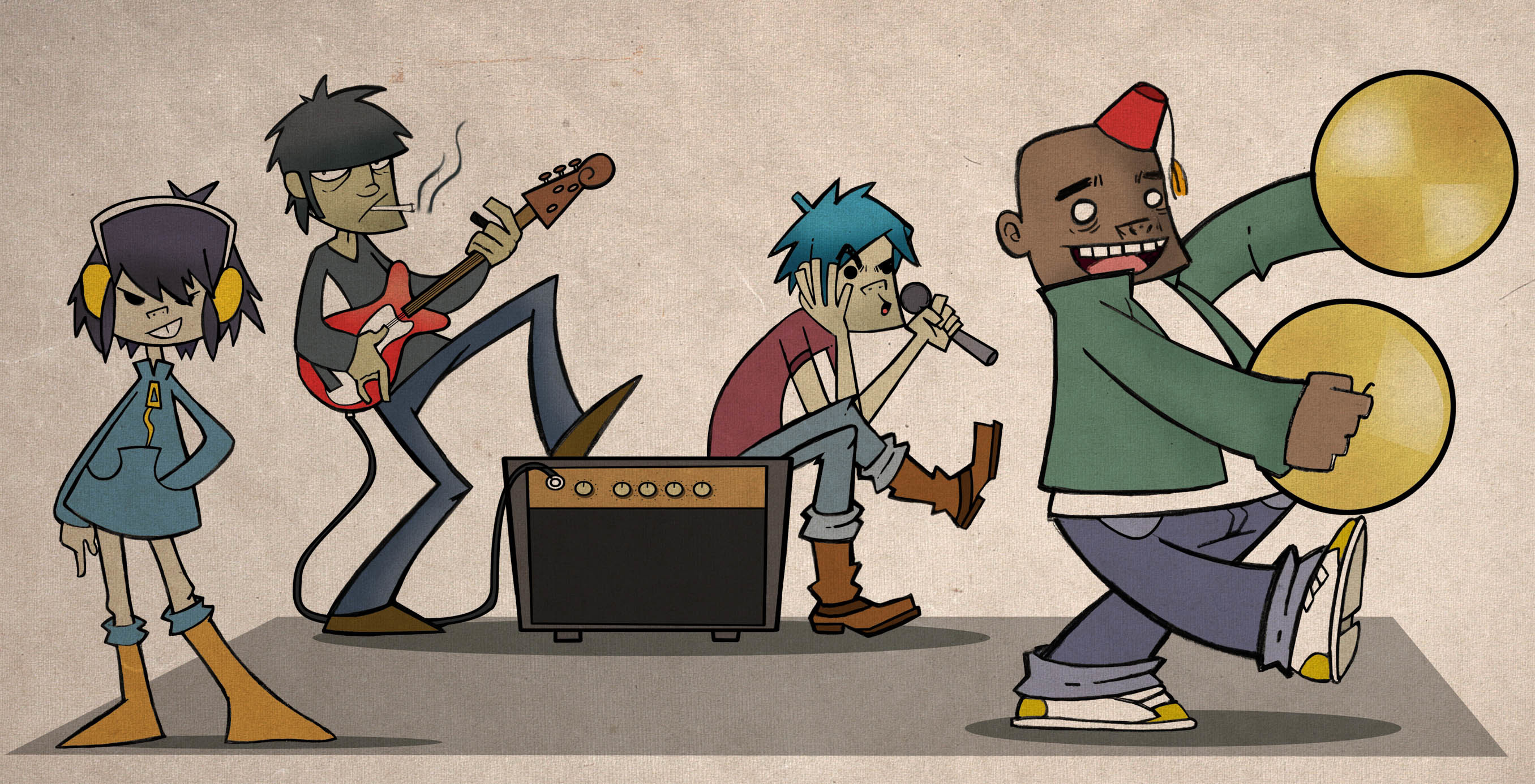Gorillaz, Band, Concerto, Batteria, Chitarra, 2K, sfondo per PC e portatile