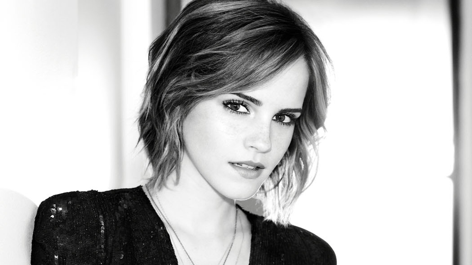 Emma Watson, Capelli corti, Bianco e nero, 1920x1080, sfondo per PC