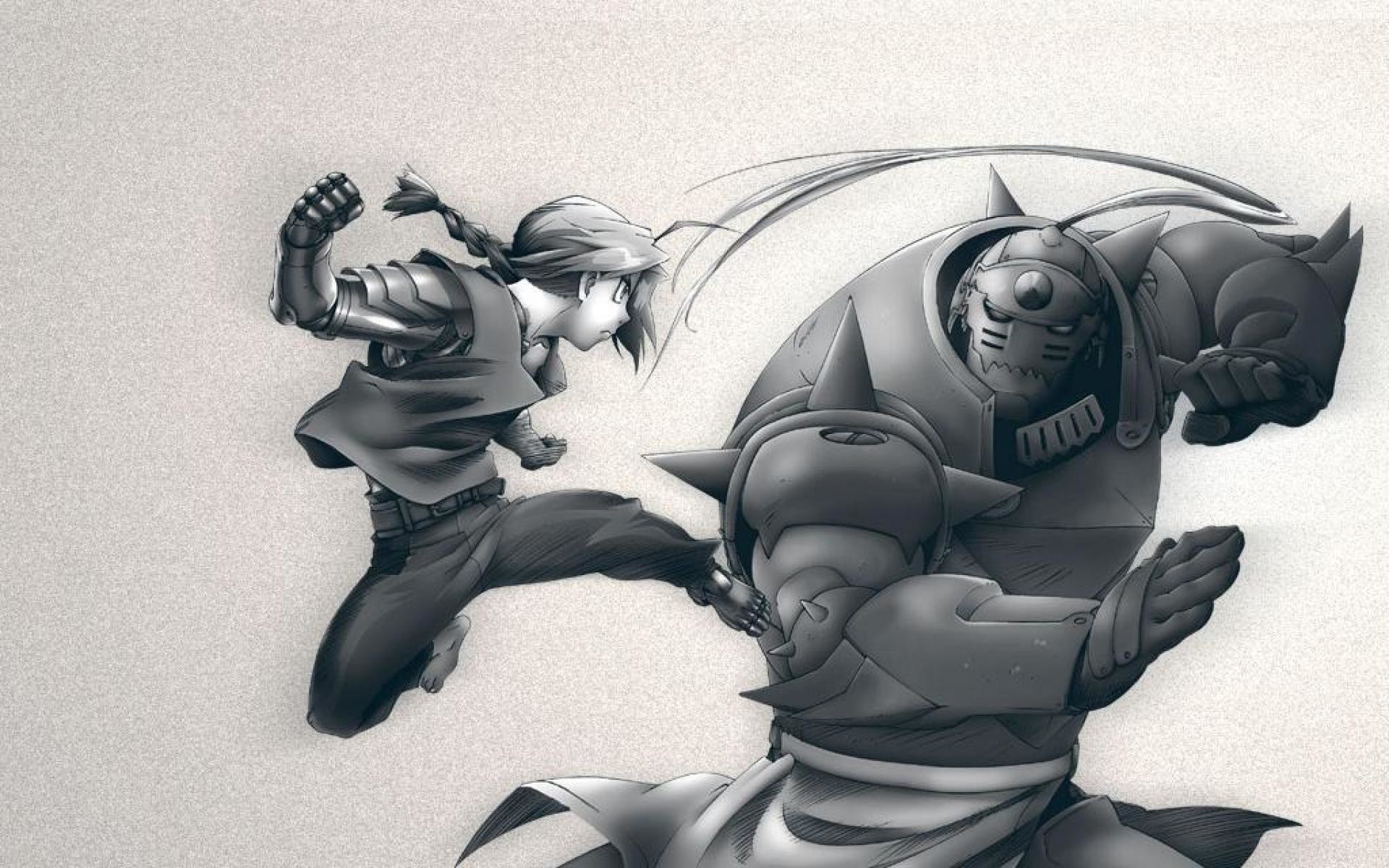 Edward Elric, Alphonse Elric, Fullmetal Alchemist: Brotherhood, Combattimento, Bianco e nero, sfondo per PC