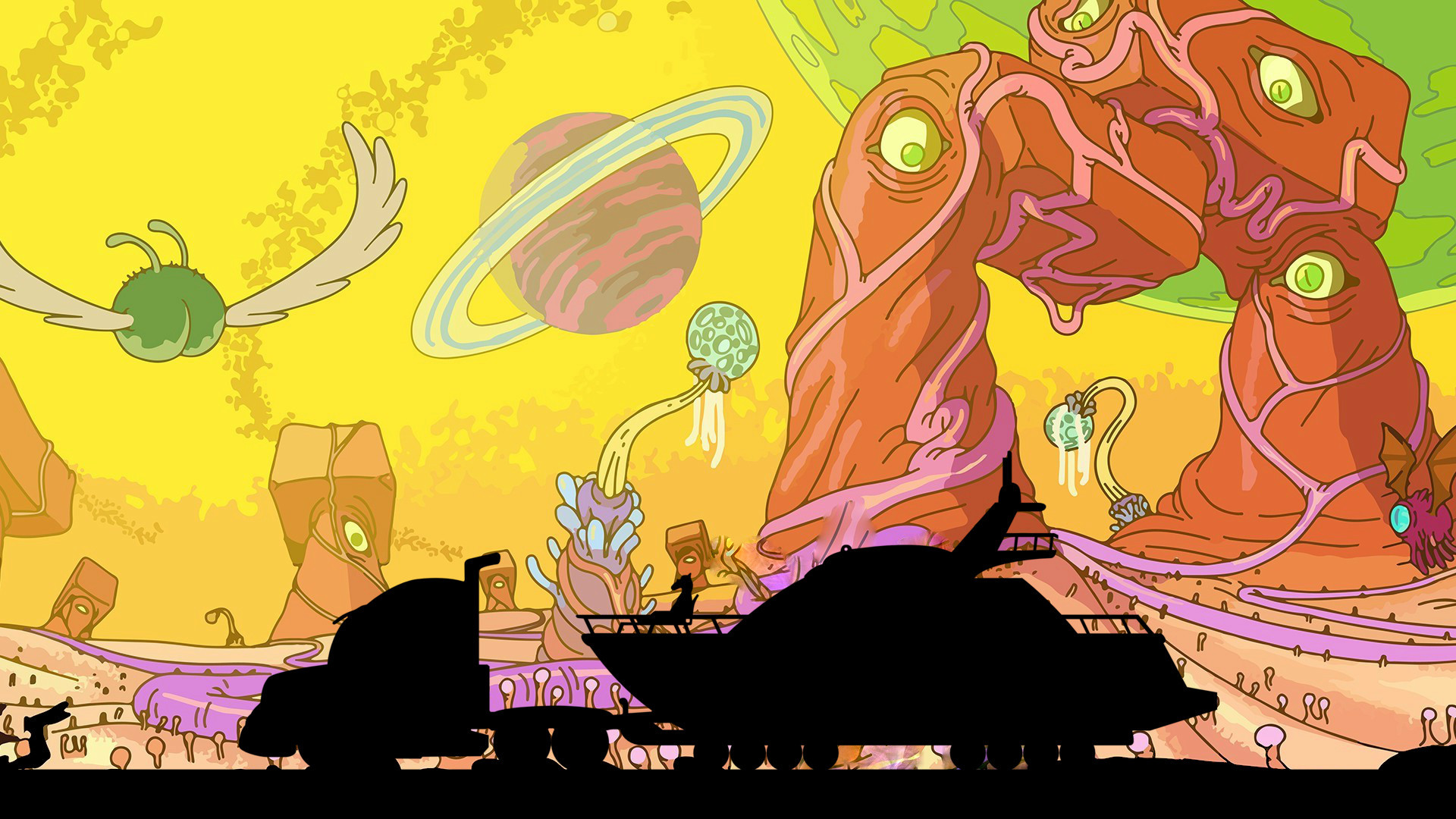 BoJack Horseman, Psichedelico, Pianeti, Silhouette, 1920x1080, immagine di sfondo
