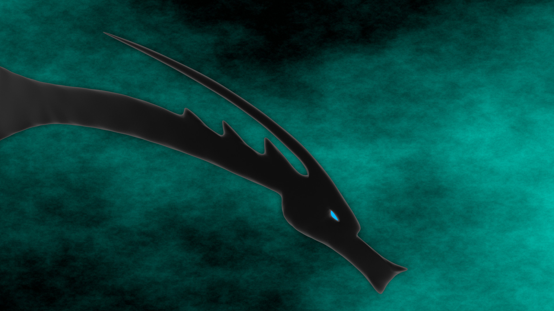 Kali Linux, Drago, Verde acqua, Sfondo scuro, 16:9 Full HD, wallpaper widescreen