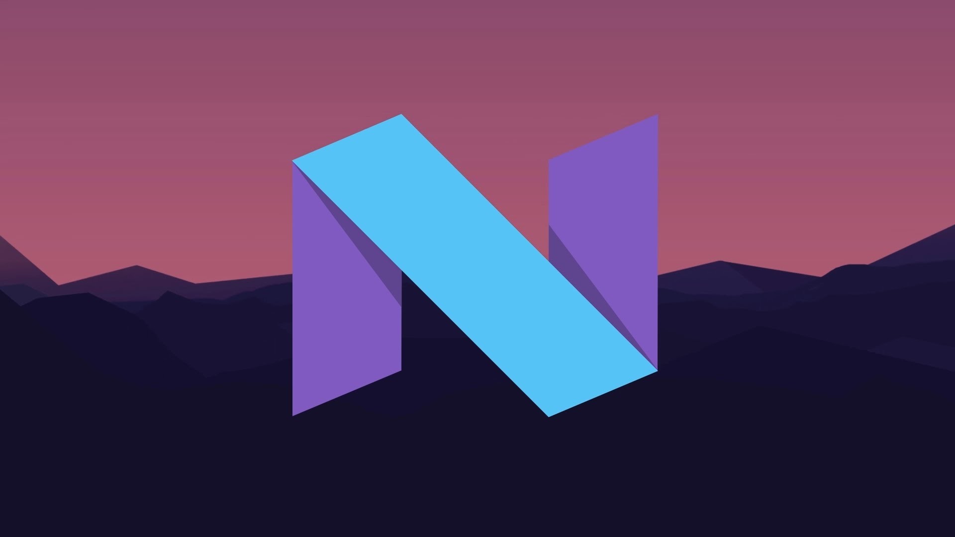 Android Nougat, Logo N, Montagne, Low poly, Cielo viola, Full HD, sfondo Windows 11