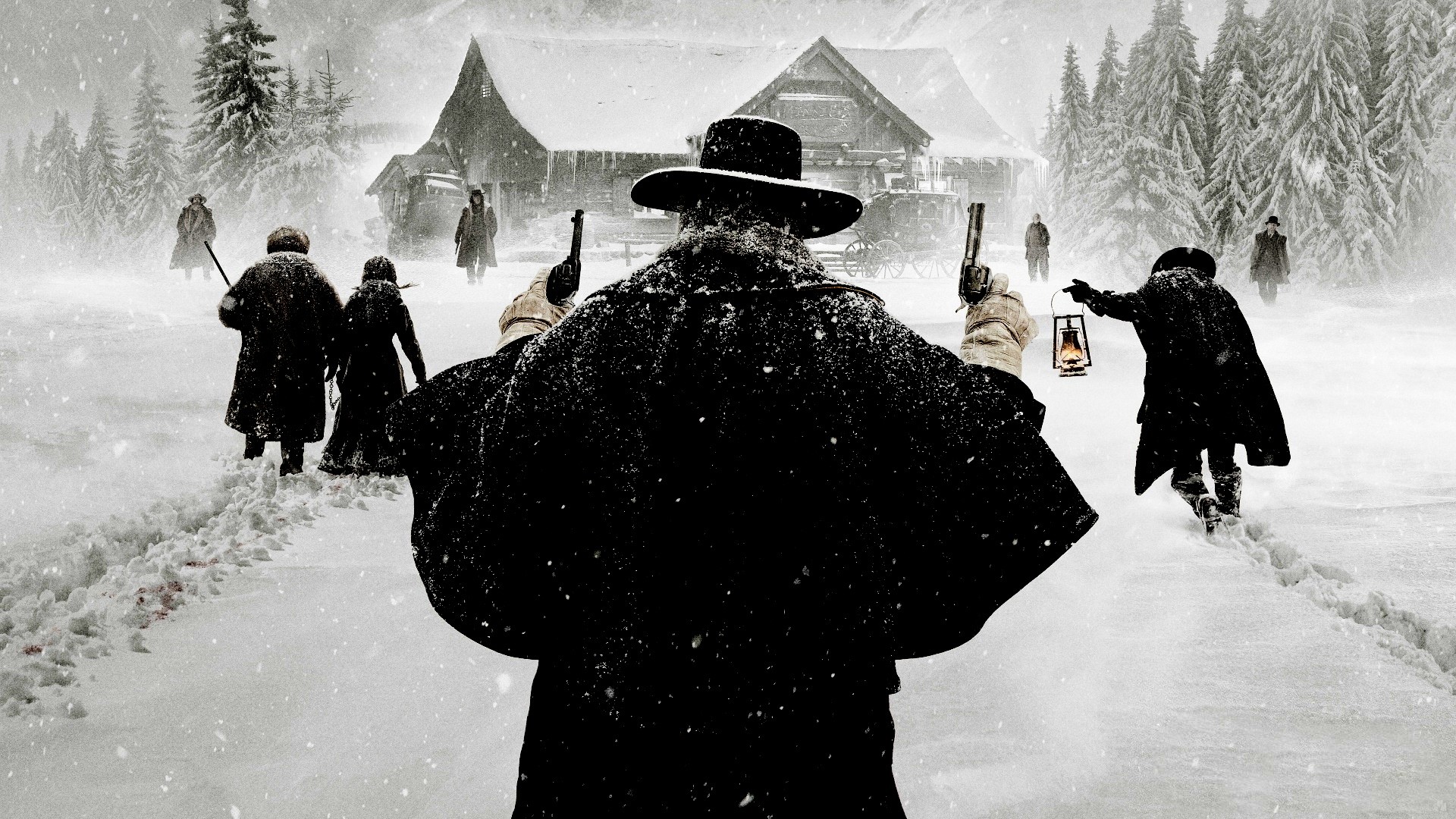 The Hateful Eight, Merceria di Minnie, Bufera di neve, Cowboy, Western, sfondo widescreen Full HD