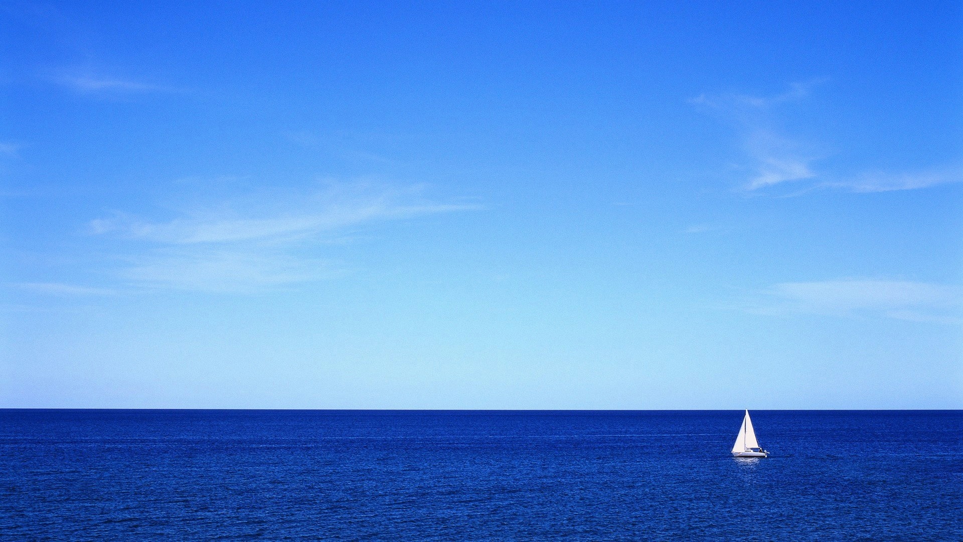 Barca a vela, Mare, Cielo blu, Minimalista, Full HD, sfondo desktop