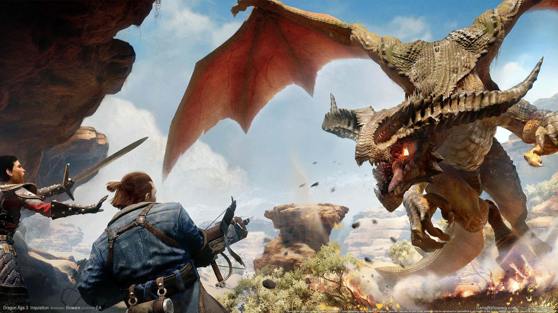 Dragon Age: Inquisition, Drago, Battaglia, Varric, Deserto, Full HD, sfondo desktop