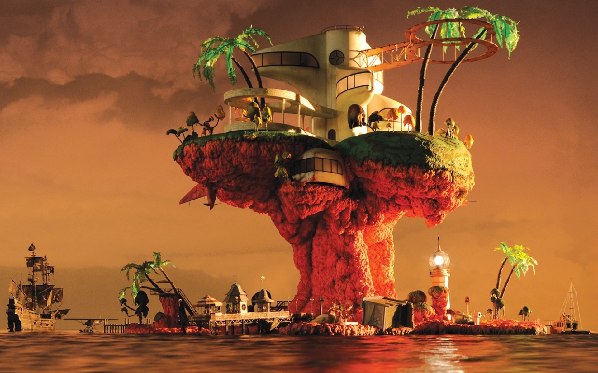 Gorillaz, Plastic Beach, Isola, Tramonto, 1920x1200, sfondo MacBook Pro