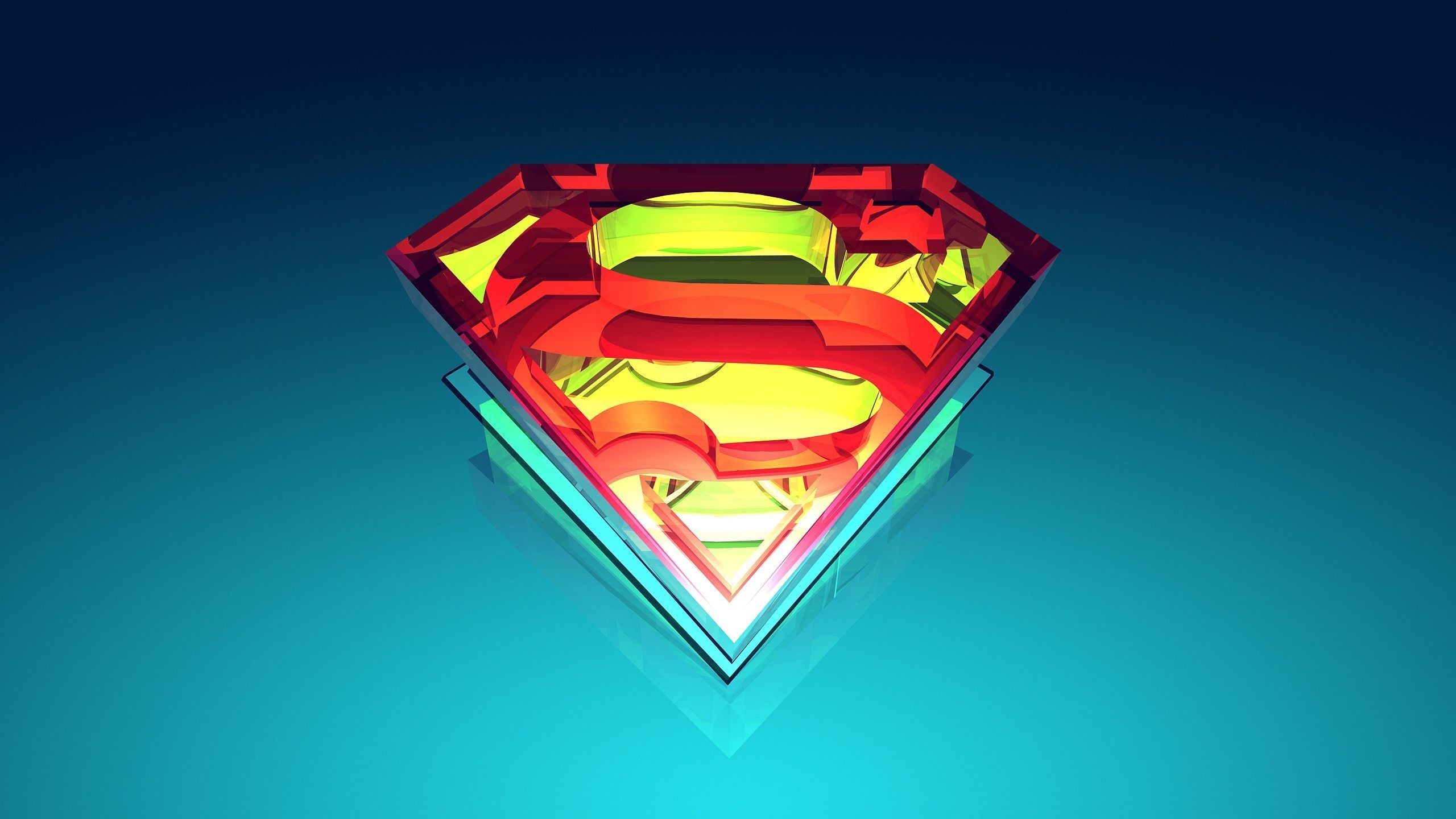 Superman, Logo di Superman, DC Comics, Arte geometrica, Sfondo turchese, wallpaper desktop 2K