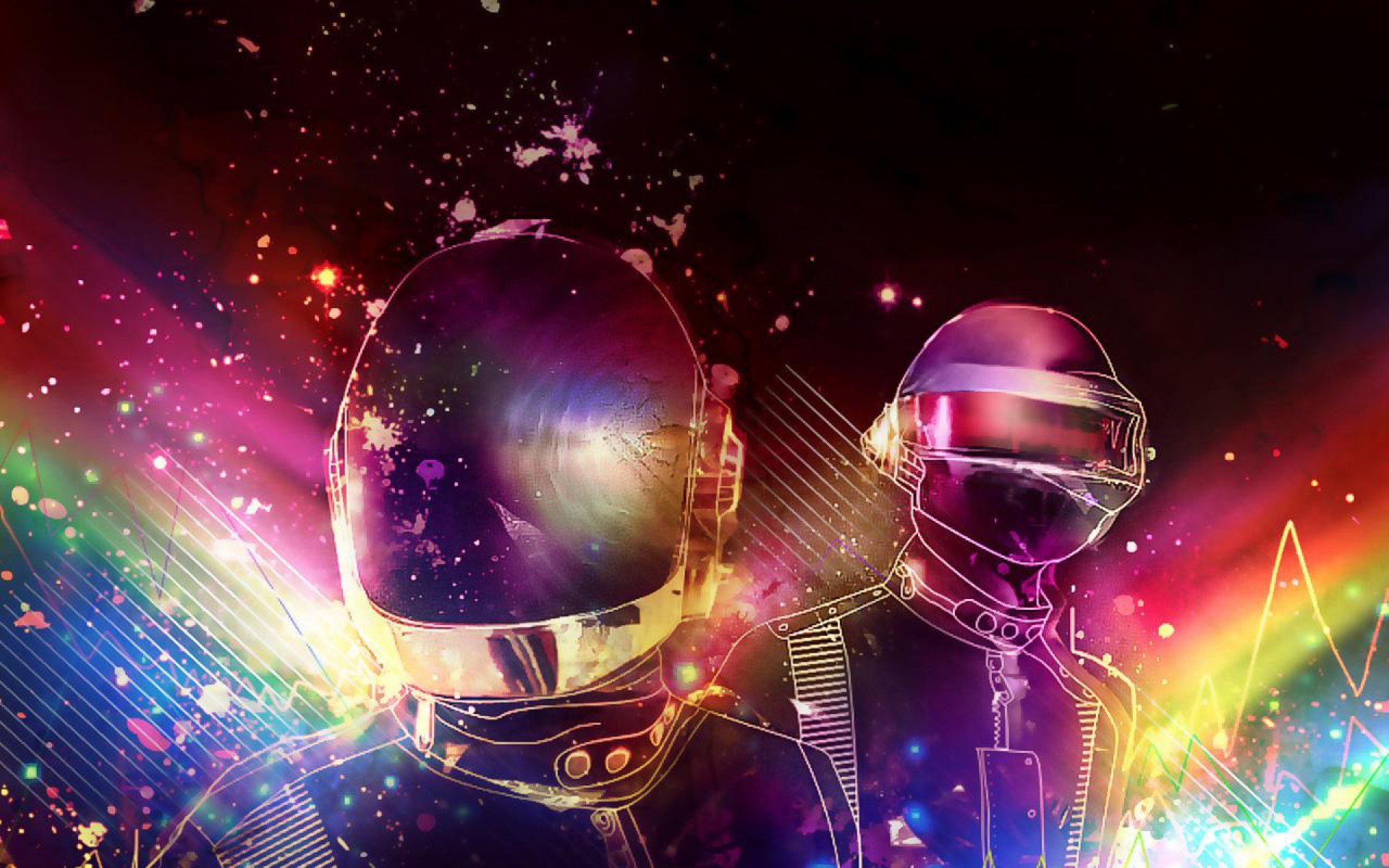 Daft Punk, Caschi, Arcobaleno, Arte digitale, 1920x1200, immagine di sfondo