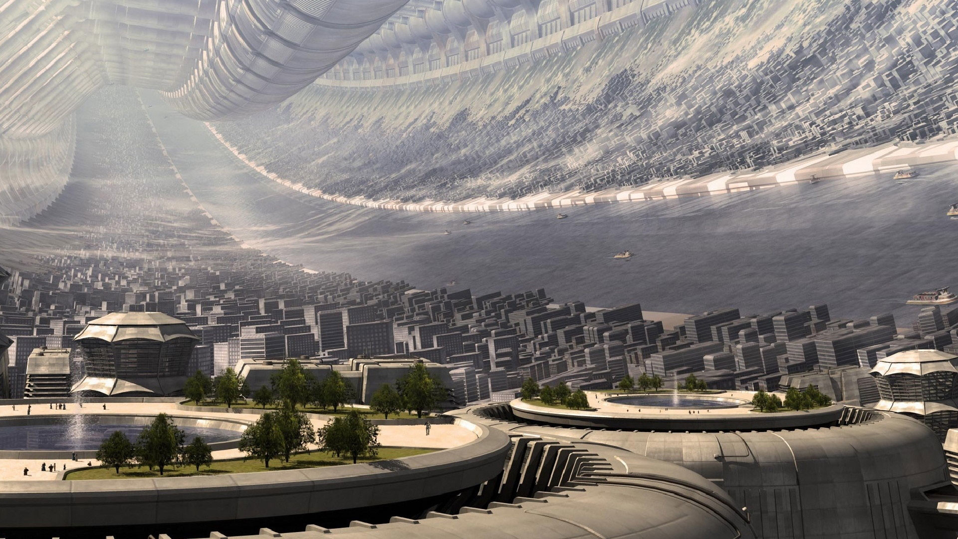 Habitat spaziale, Città futuristica, Architettura, Fantascienza, sfondo desktop Full HD