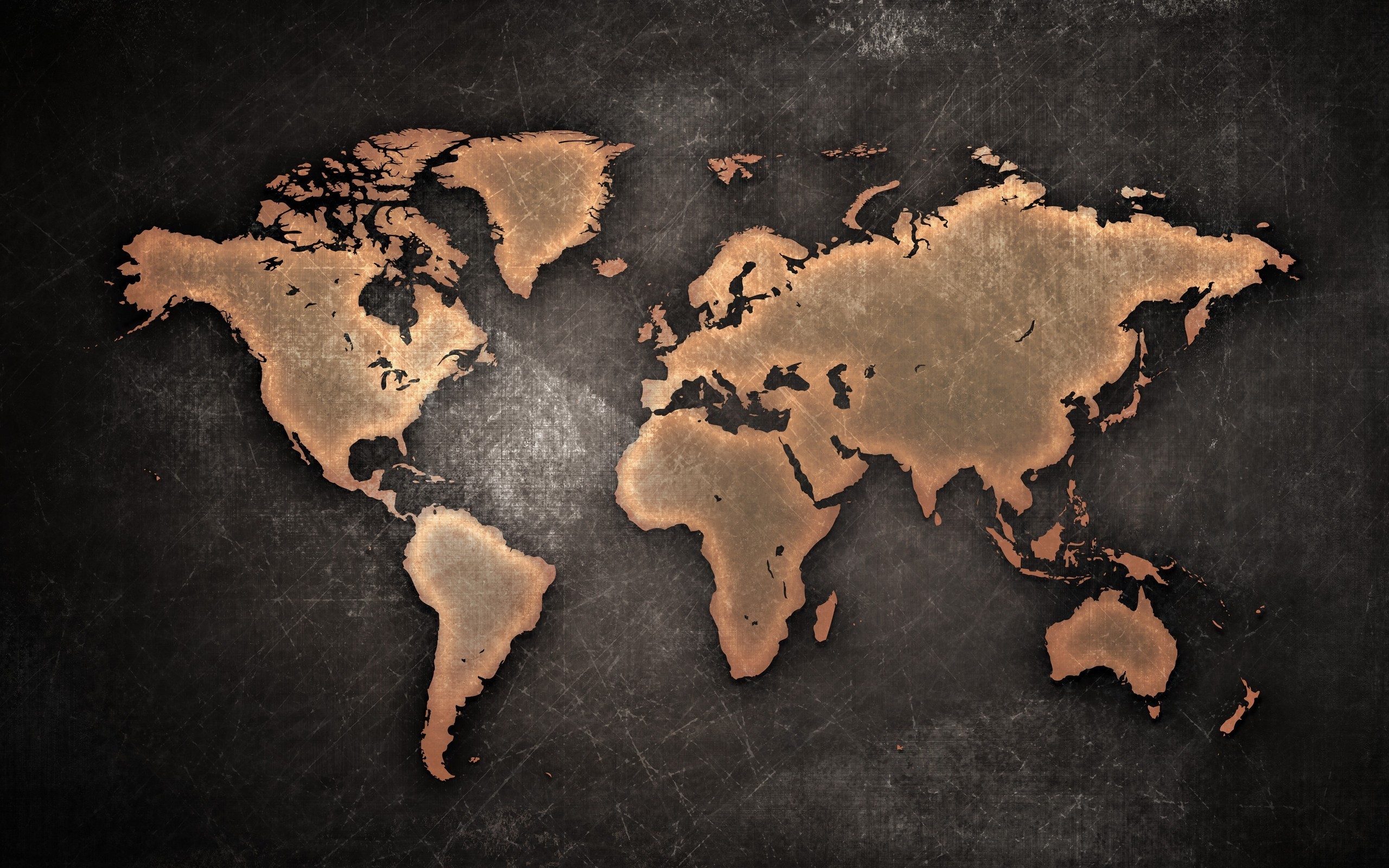 Mappa del mondo, Rame, Texture, Sfondo scuro, 2560x1600, wallpaper desktop
