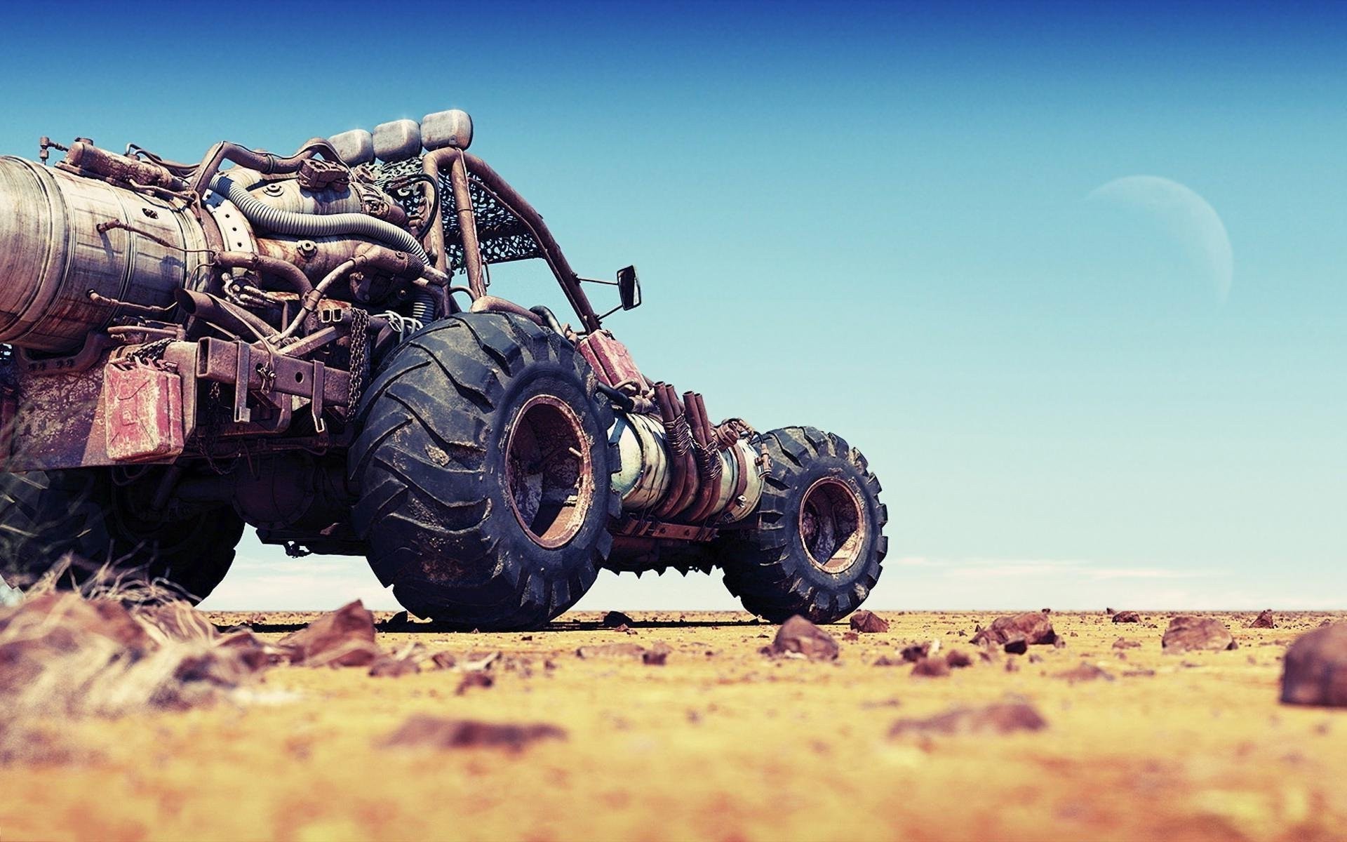 Mad Max, Buggy, Deserto, Luna, Cielo azzurro, 1920x1200, immagine di sfondo