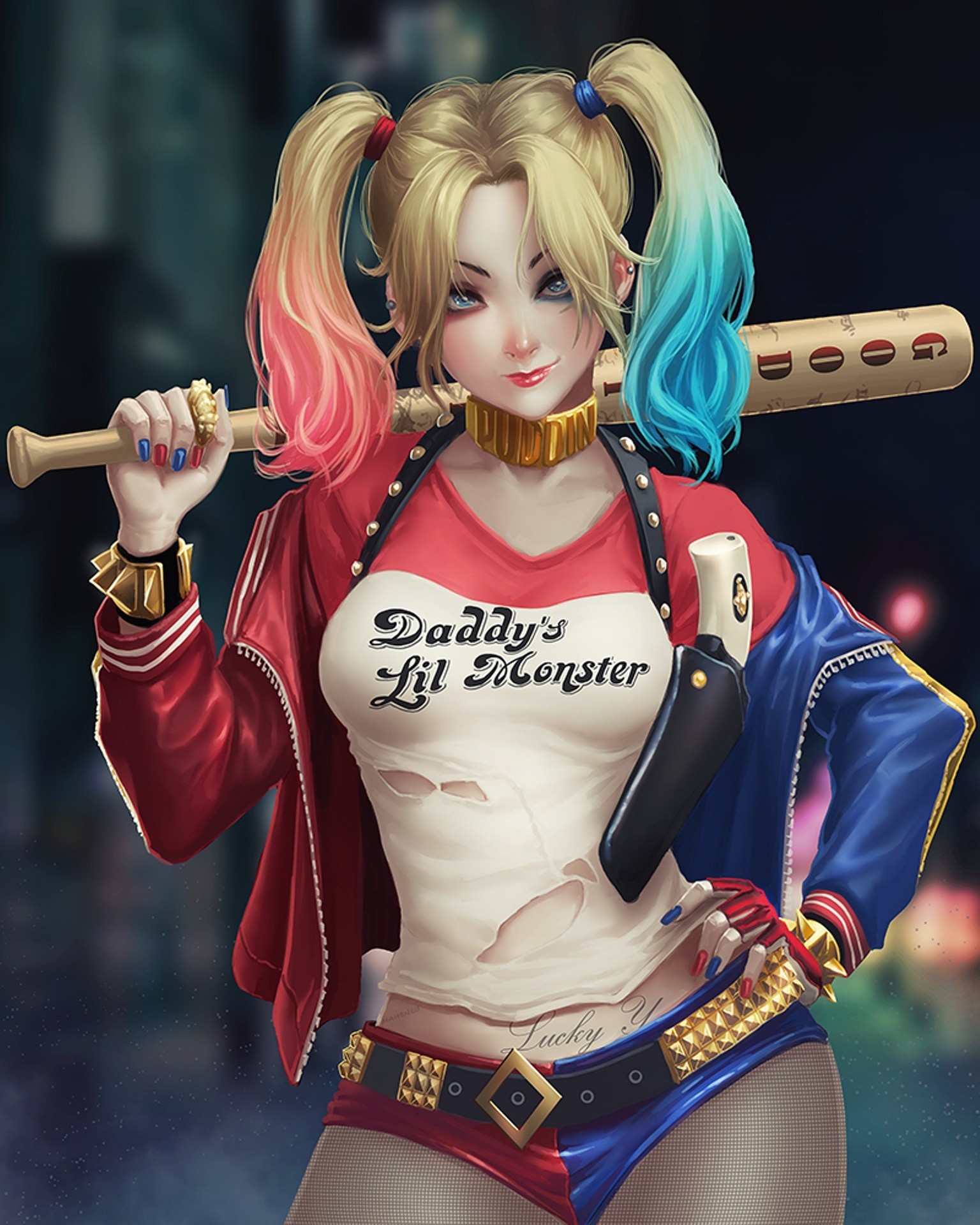 Harley Quinn, Suicide Squad, Fan art, Mazza da baseball, Codini, sfondo iPad QHD+