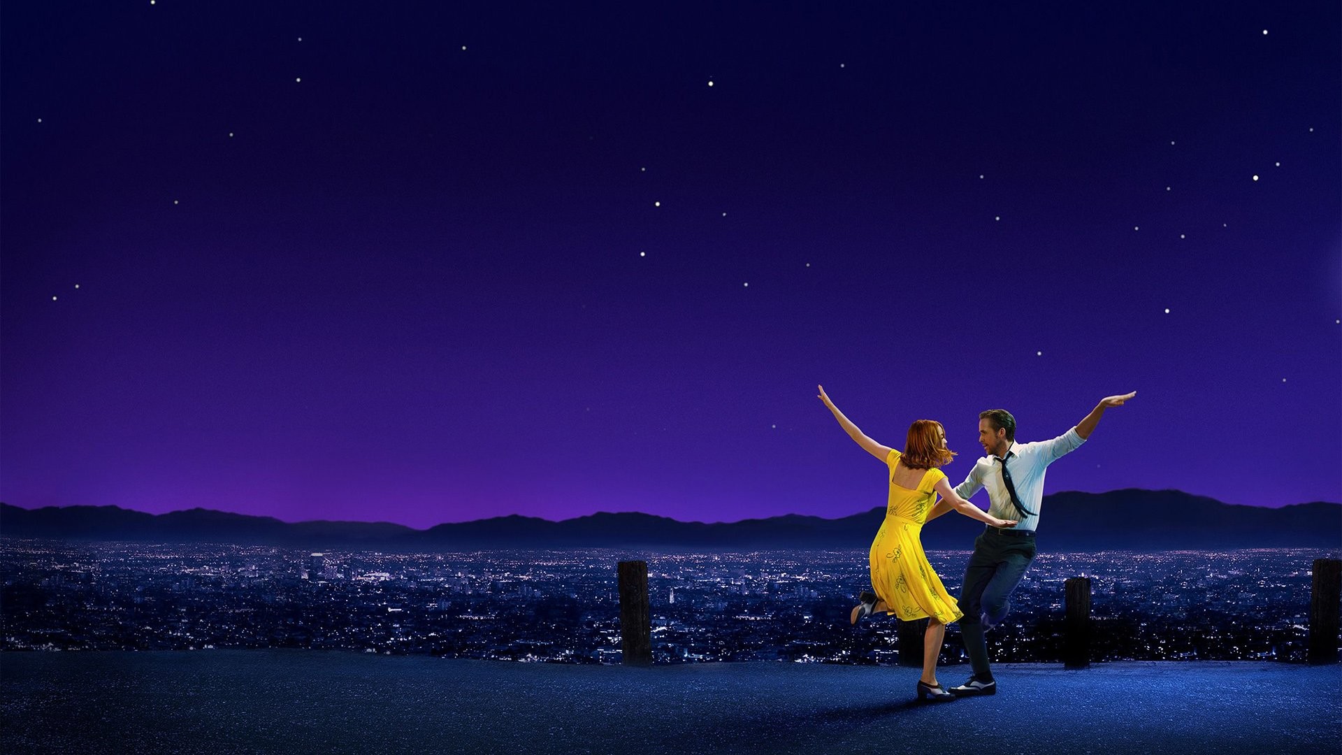 La La Land, Emma Stone, Ryan Gosling, Ballo, Los Angeles, Crepuscolo viola, wallpaper 1920x1080