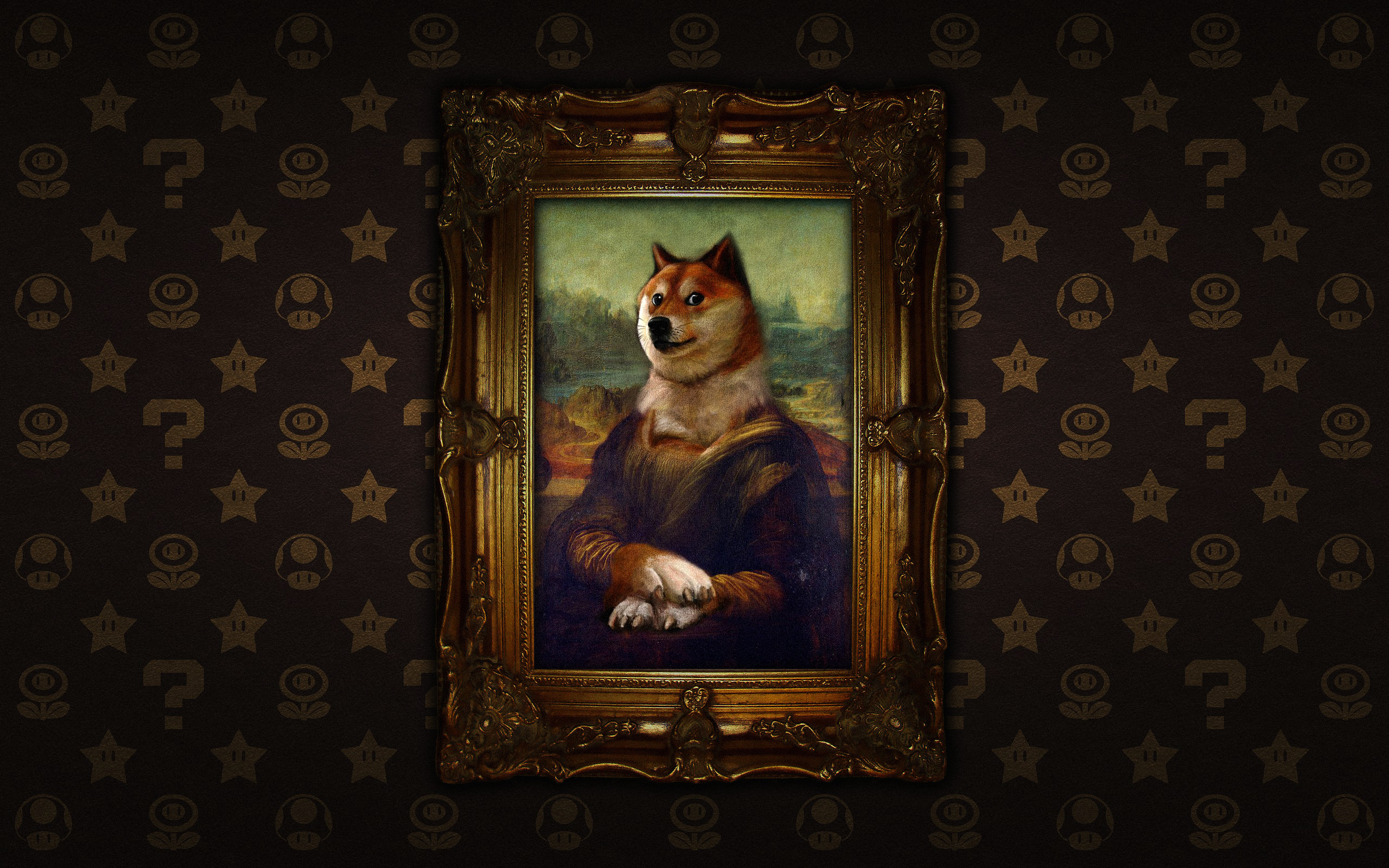 Doge, Monna Lisa, Parodia, Cornice dorata, 2560x1600, sfondo MacBook Pro