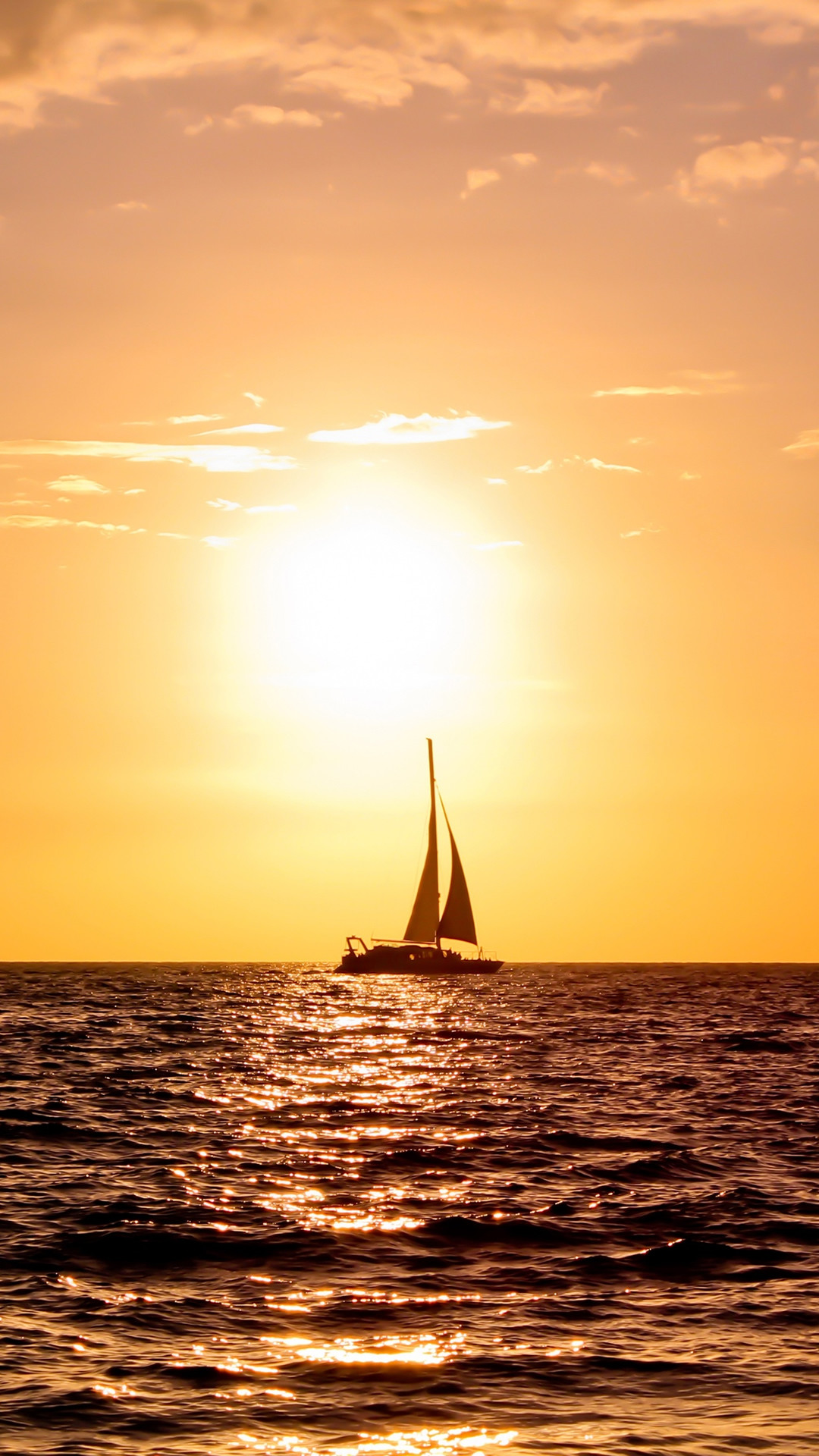 Barca a vela, Tramonto, Mare, Sole, schermata Home iPhone 6