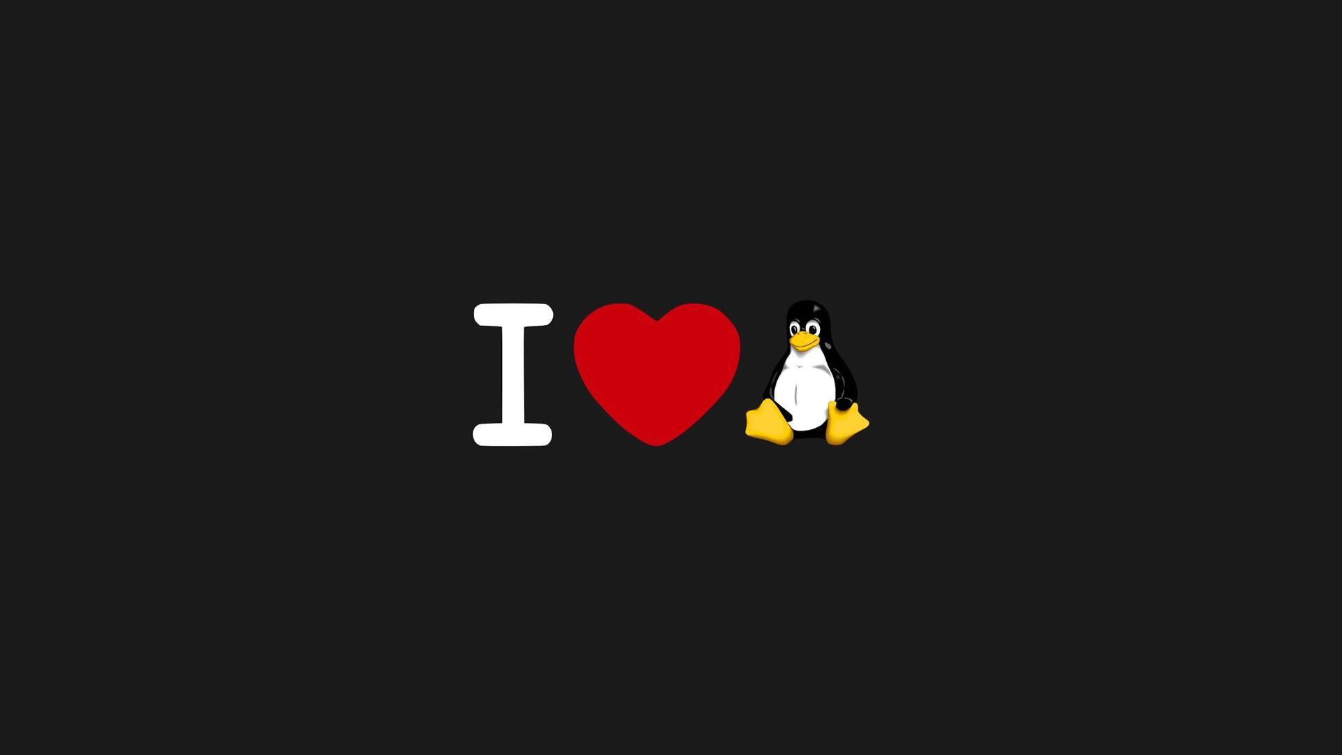 Tux, Linux, Cuore, I love Linux, Sfondo nero, Full HD, wallpaper per portatile
