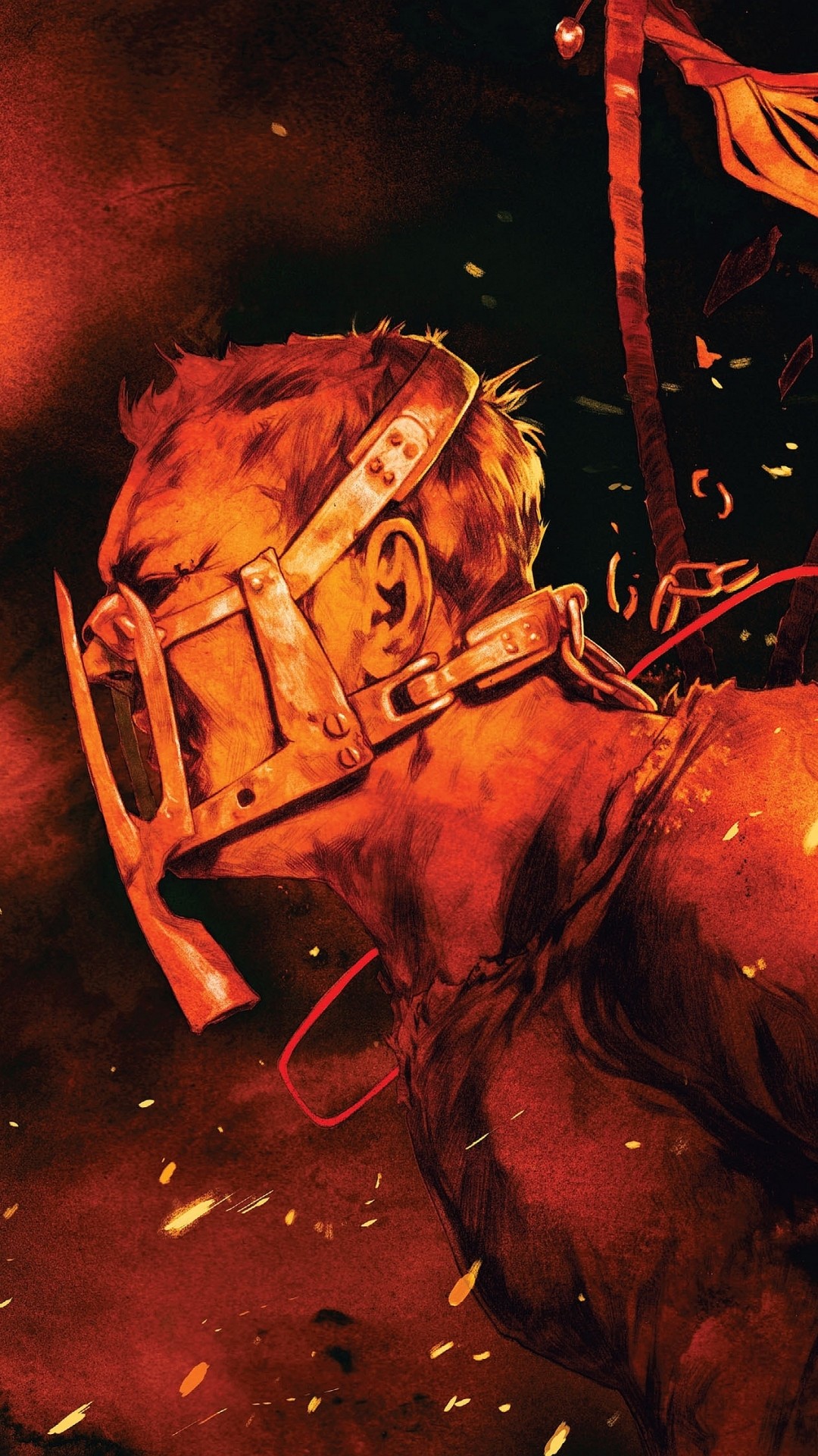 Mad Max: Fury Road, Max Rockatansky, Museruola, Arte digitale, Rosso, sfondo 1080x1920 per cellulare
