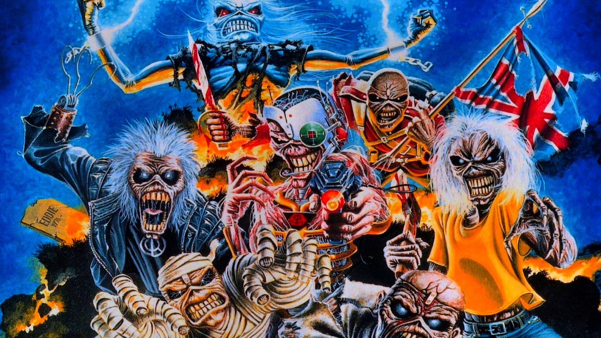 Iron Maiden, Eddie, Union Jack, Illustrazione, Heavy metal, Full HD, sfondo per PC e portatile