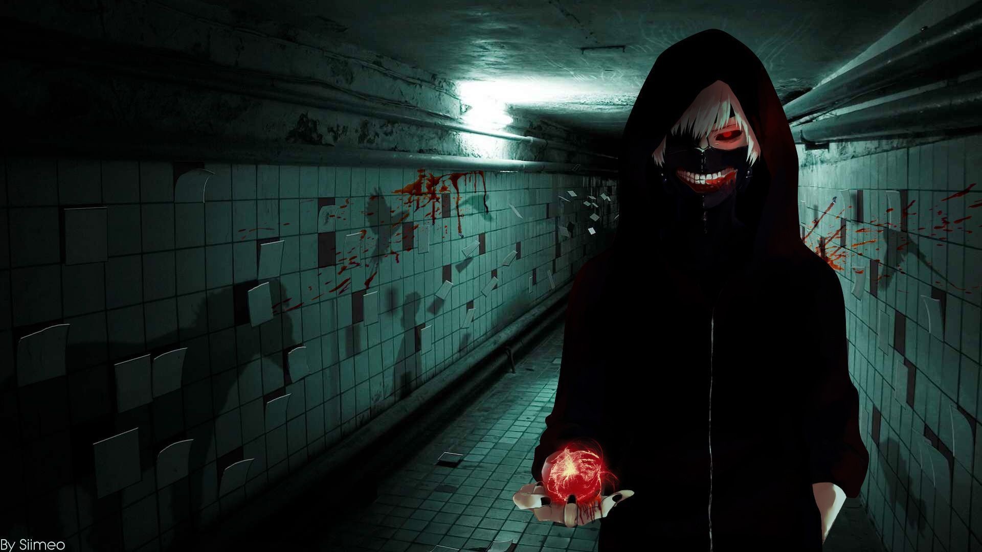 Ken Kaneki, Tokyo Ghoul, Cappuccio, Tunnel, Full HD, sfondo per PC