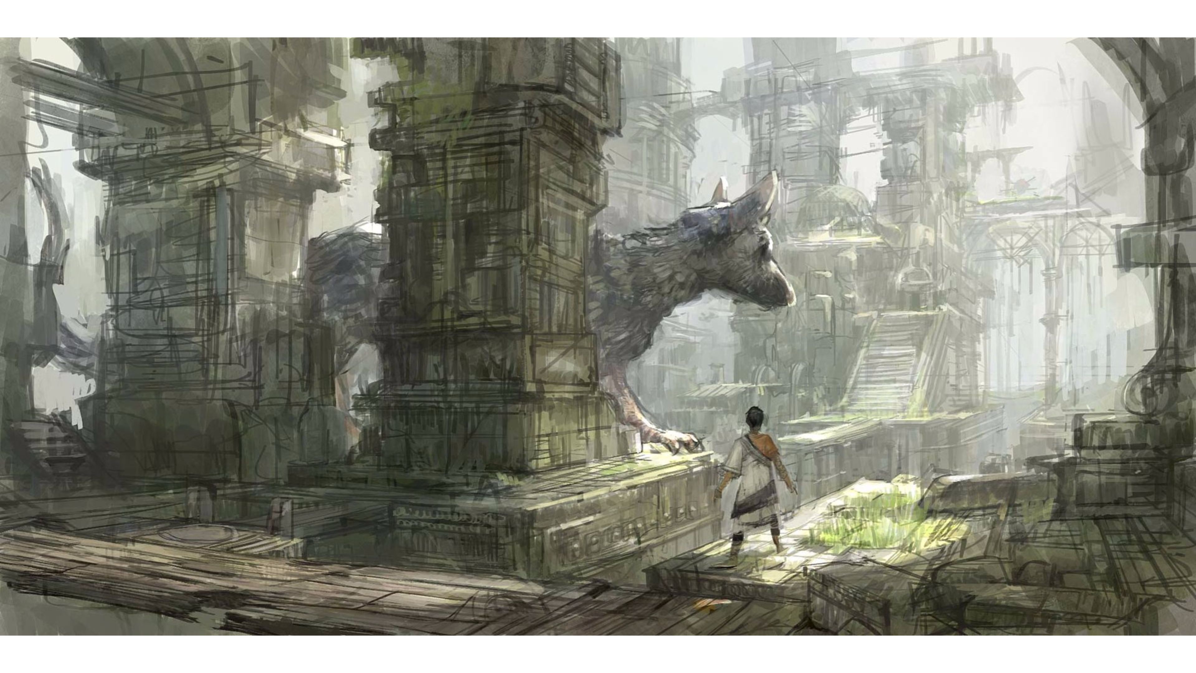 Trico, The Last Guardian, Ragazzo, Concept art, Rovine, 4K, sfondo per PC