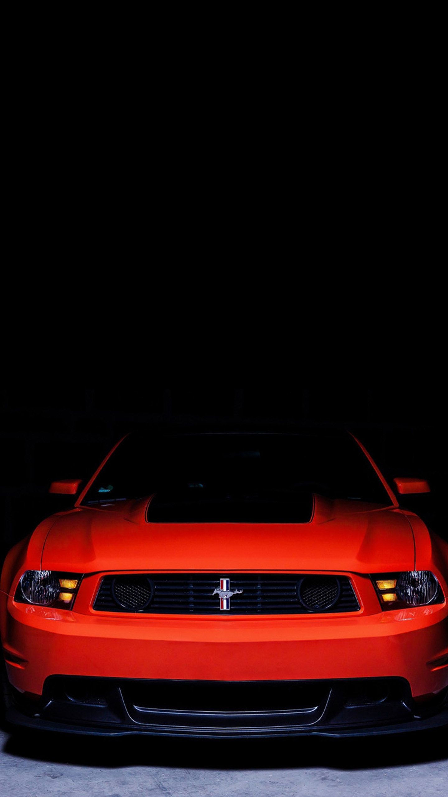 Ford Mustang Boss 302, Muscle car, Rosso, Sfondo nero, schermata Home Galaxy S7