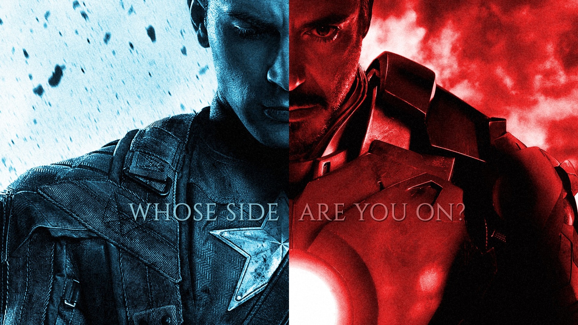 Captain America, Iron Man, Captain America: Civil War, Whose Side Are You On?, Rosso e blu, sfondo Full HD
