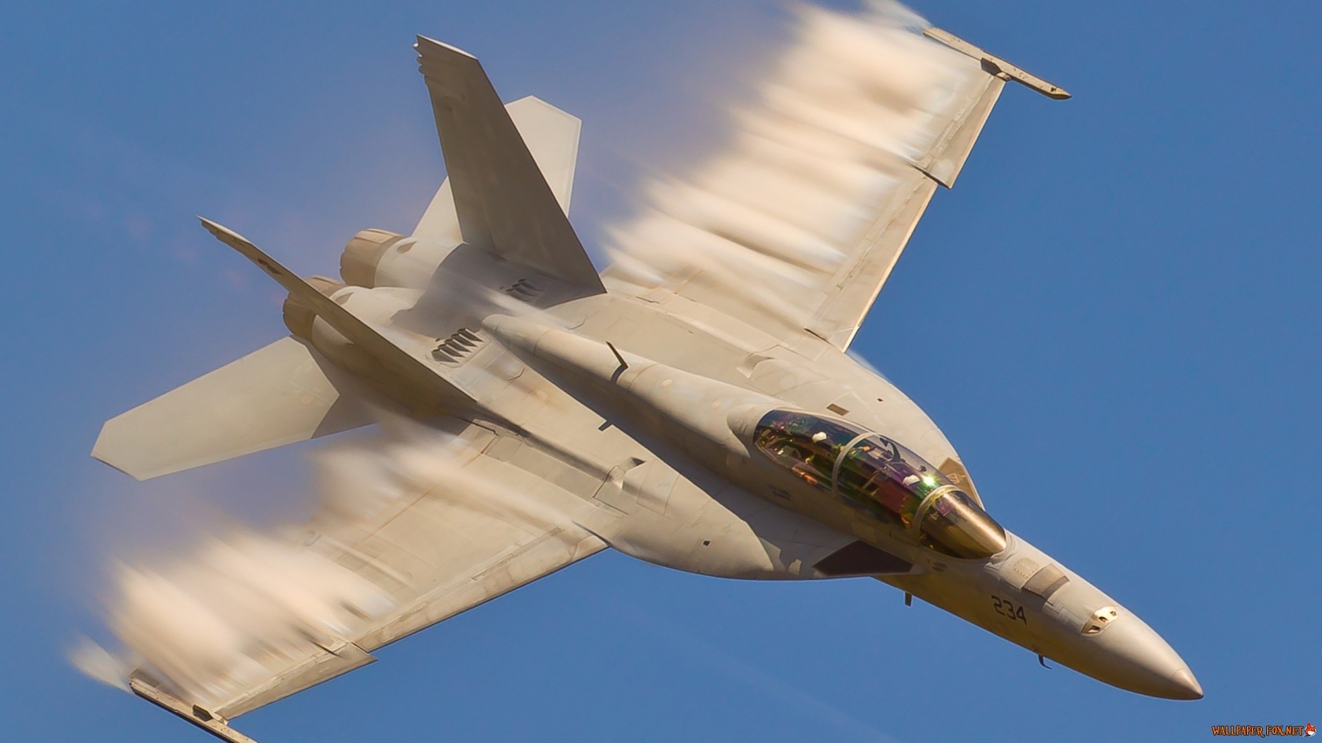 F/A-18E Super Hornet, Condensa, Caccia, Cielo blu, 16:9 Full HD, sfondo widescreen