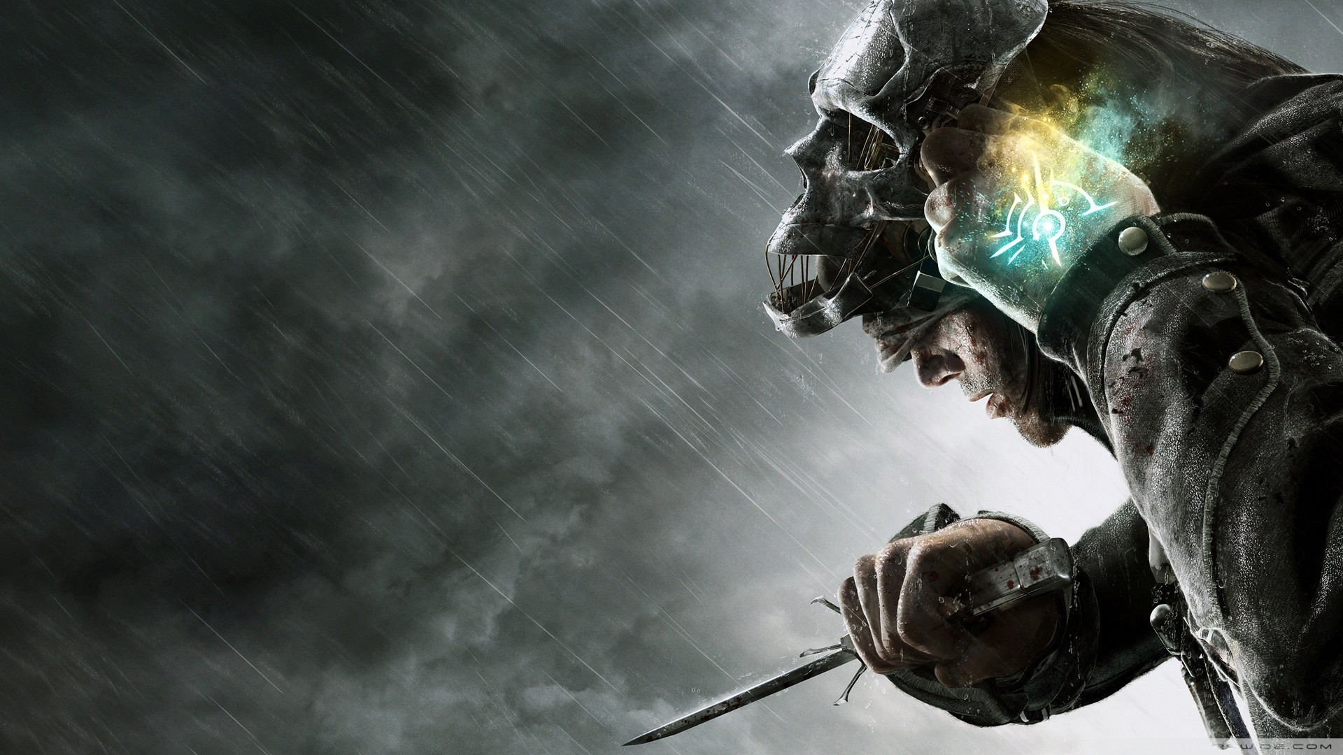 Corvo Attano, Dishonored, Marchio dell'Outsider, Pioggia, Full HD, sfondo desktop