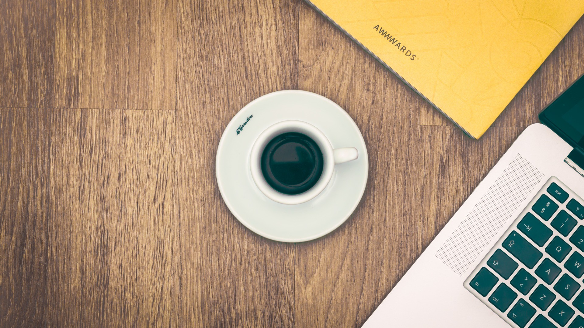 Caffè, Tazzina, Laptop, Scrivania in legno, Vista dall'alto, Full HD, sfondo per PC
