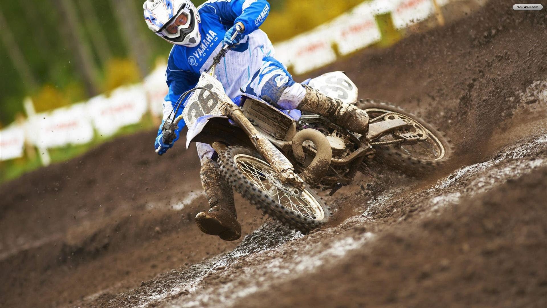 Yamaha YZ, Motocross, Curva, Fango, 16:9 Full HD, sfondo widescreen