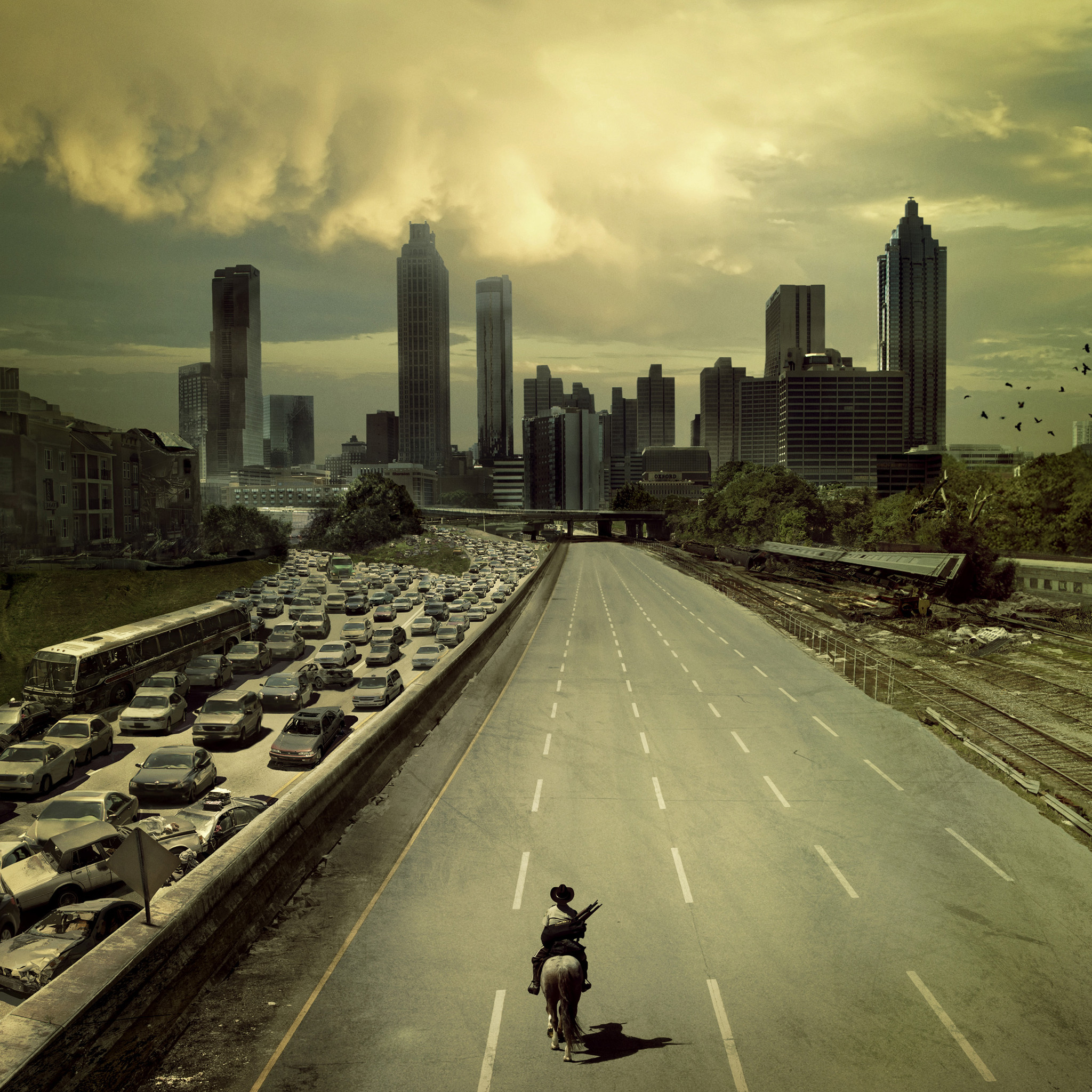 The Walking Dead, Rick Grimes, Atlanta, Autostrada, Cavallo, sfondo per iPad e tablet