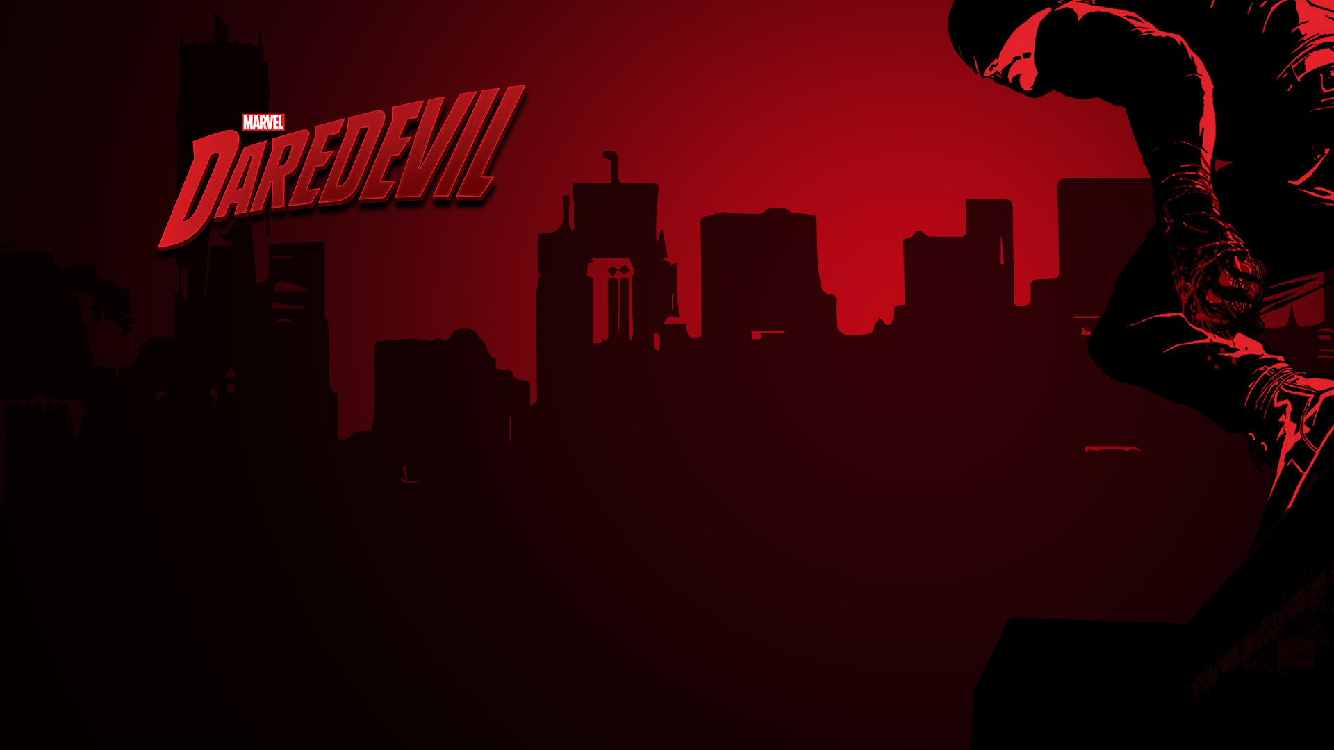 Daredevil, Logo, Skyline, Rosso, 1920x1080, sfondo per PC