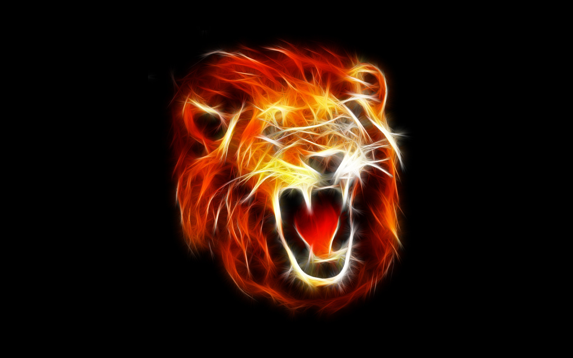 Leone, Ruggito, Arte frattale, Fuoco, Full HD, sfondo per PC