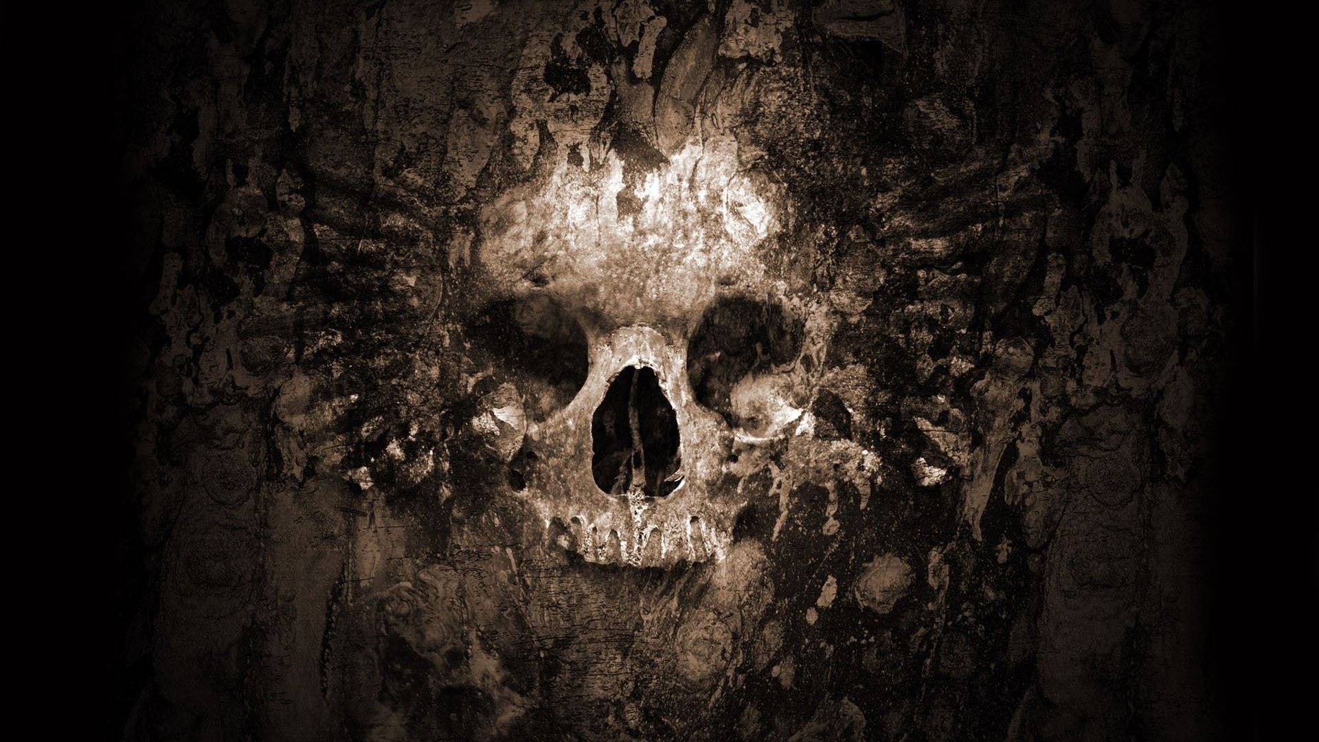 Teschio, Grunge, Seppia, 16:9 Full HD, sfondo widescreen