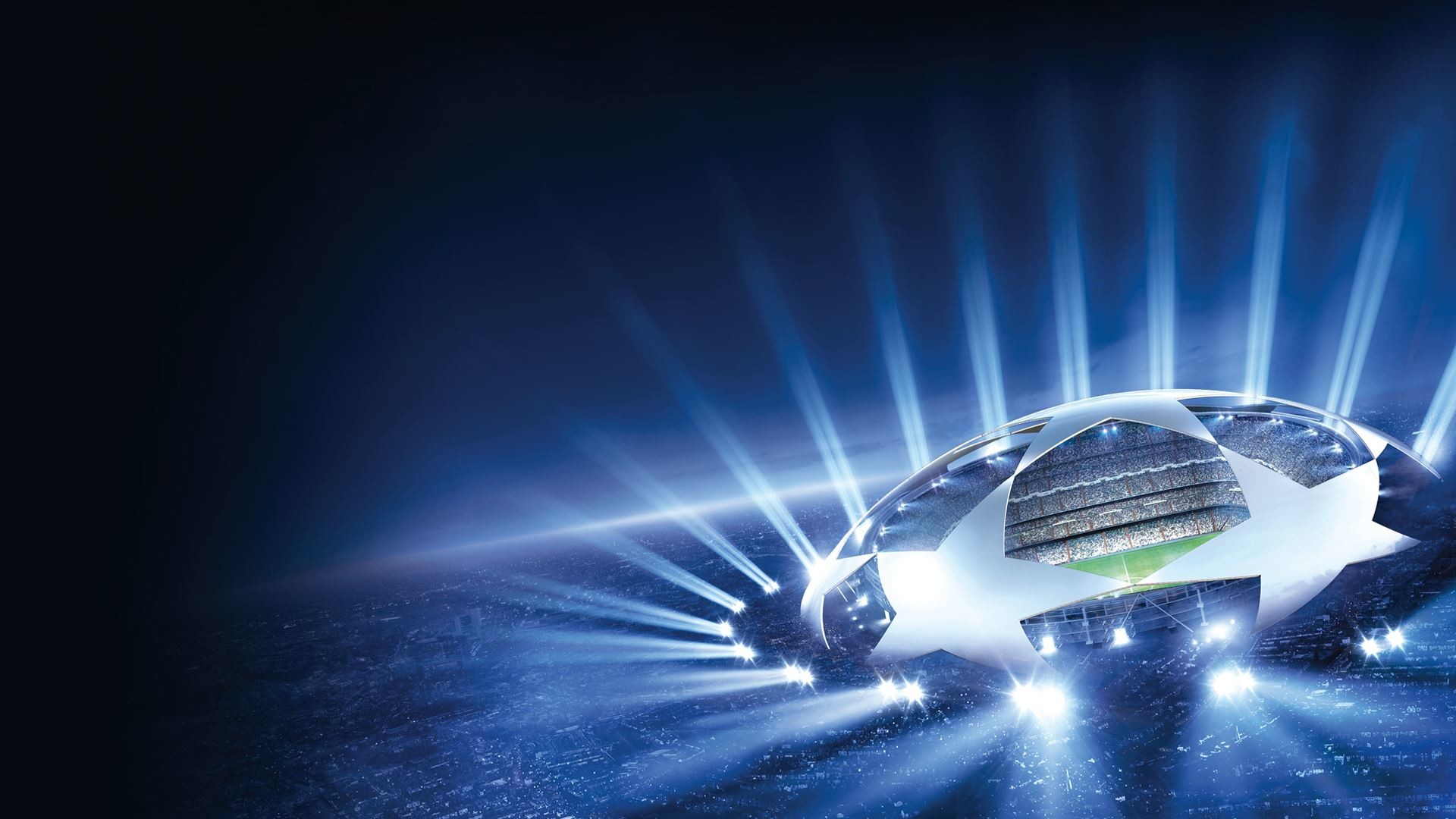 UEFA Champions League, Starball, Stadio, Raggi di luce, 1920x1080, sfondo per PC