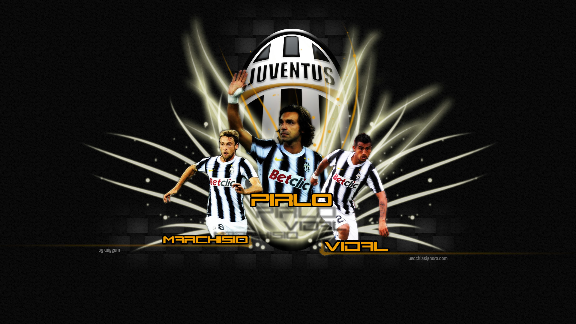 Andrea Pirlo, Claudio Marchisio, Arturo Vidal, Juventus, Stemma della Juventus, sfondo desktop