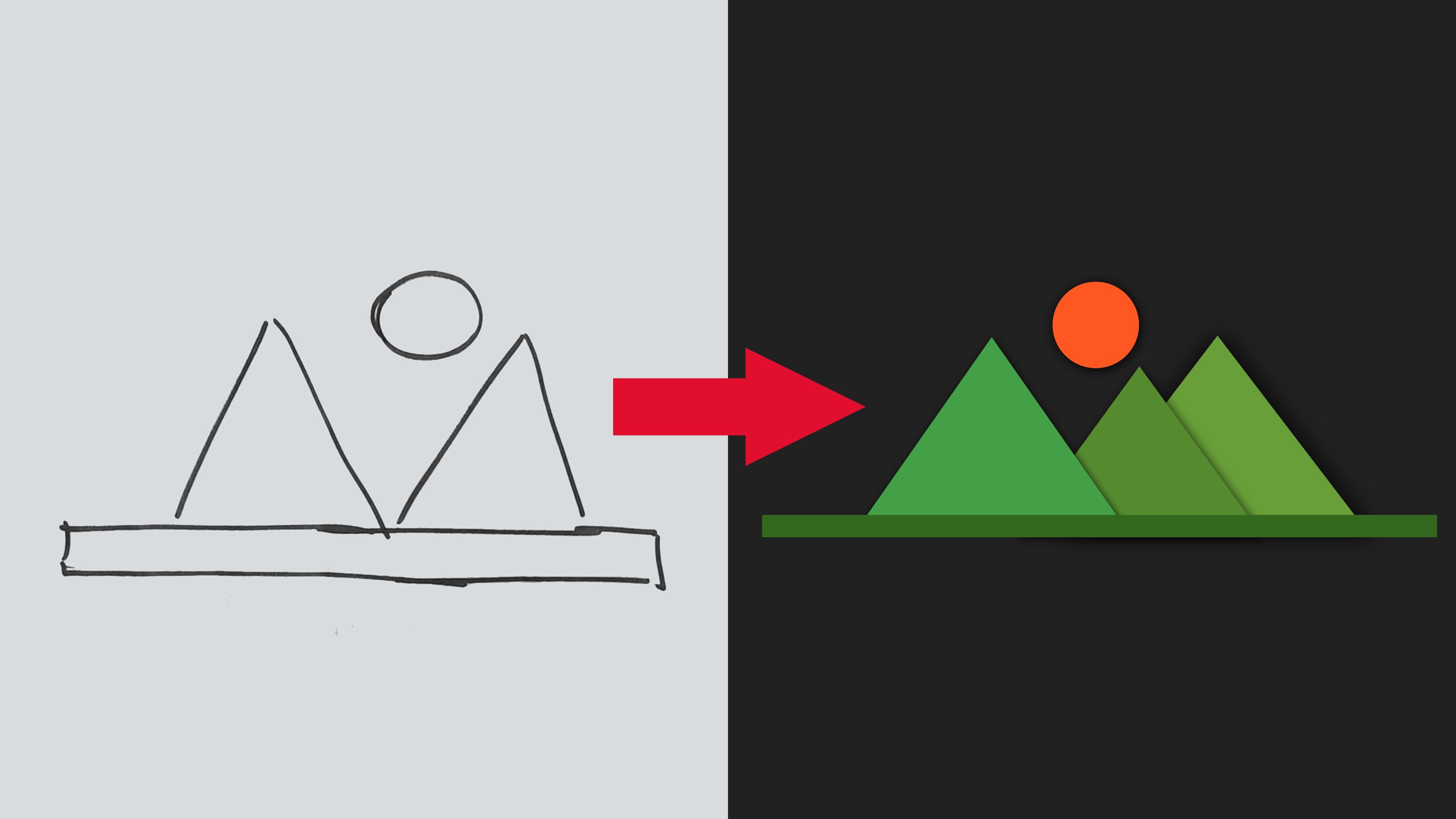 Material Design, Schizzo, Montagne, Prima e dopo, Flat design, 4K, sfondo per portatile