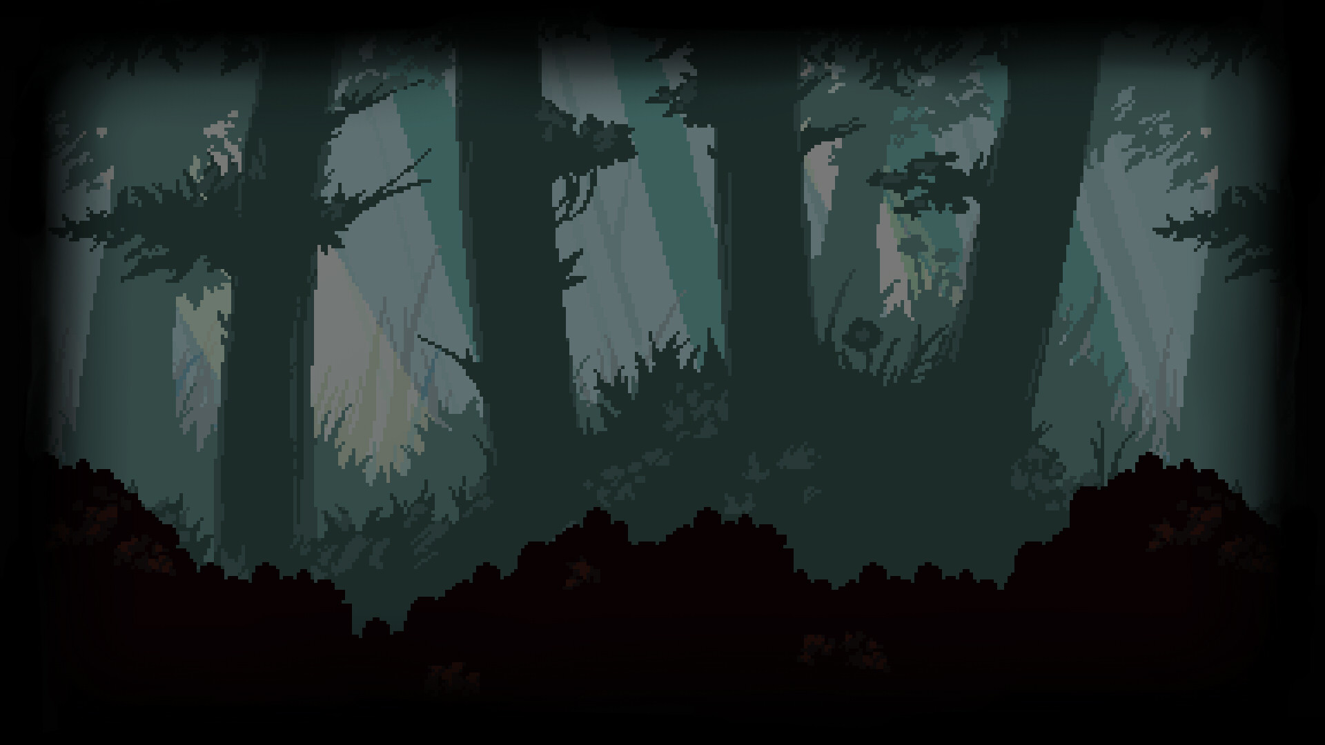 Pixel art, Foresta, Nebbia, Toni verdi, Full HD, sfondo per PC e portatile