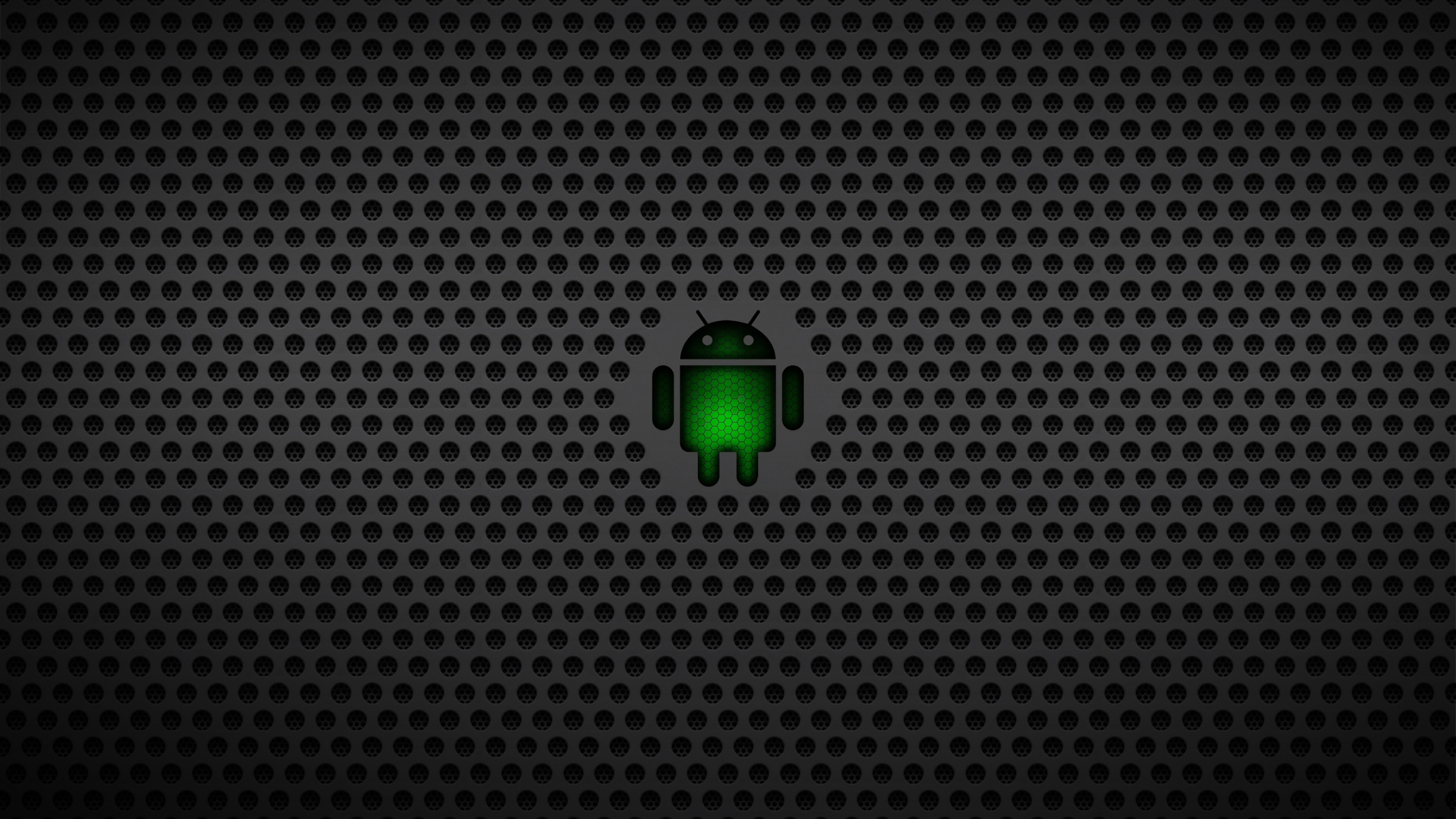Android, Logo Android, Griglia metallica, Sfondo nero, 16:9 4K, wallpaper widescreen