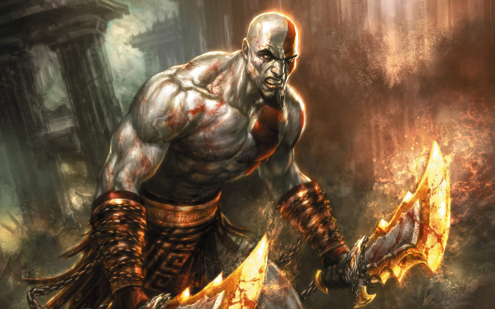 Kratos, God of War III, Lame del Caos, Arte, 1920x1200, sfondo MacBook Pro